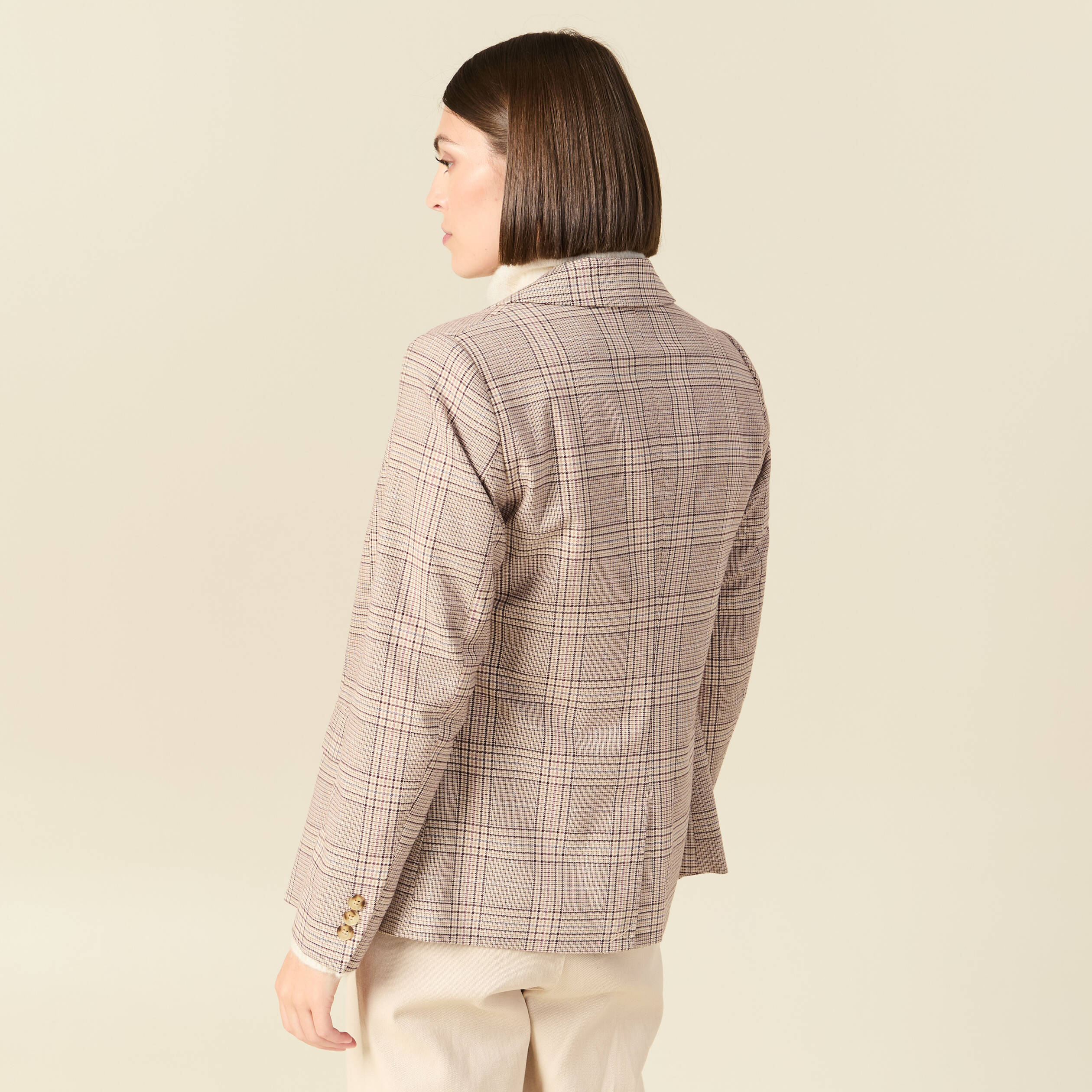 Blazer ajust&eacute; manches longues doubl&eacute; beige femme