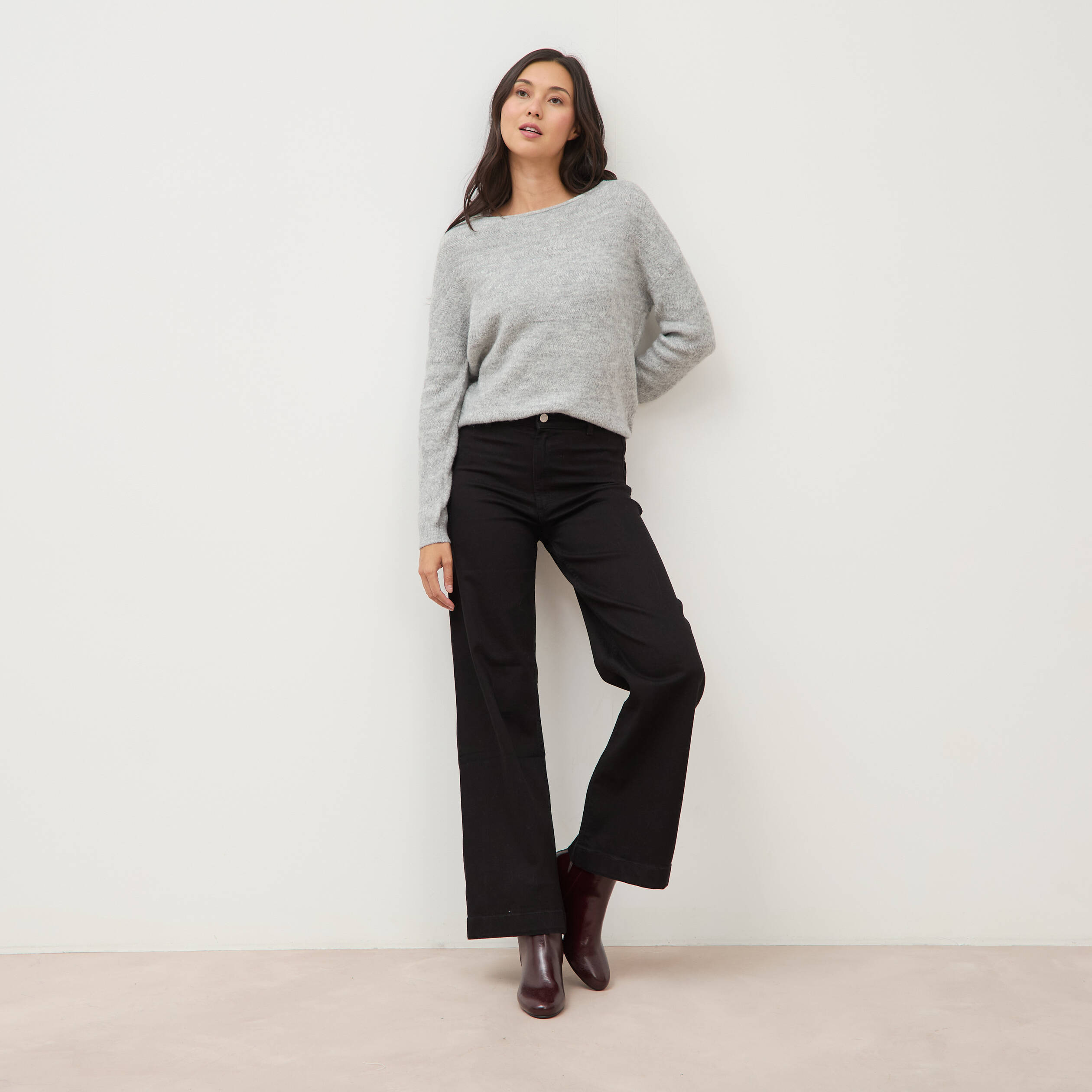 Jeans large taille haute denim noir femme