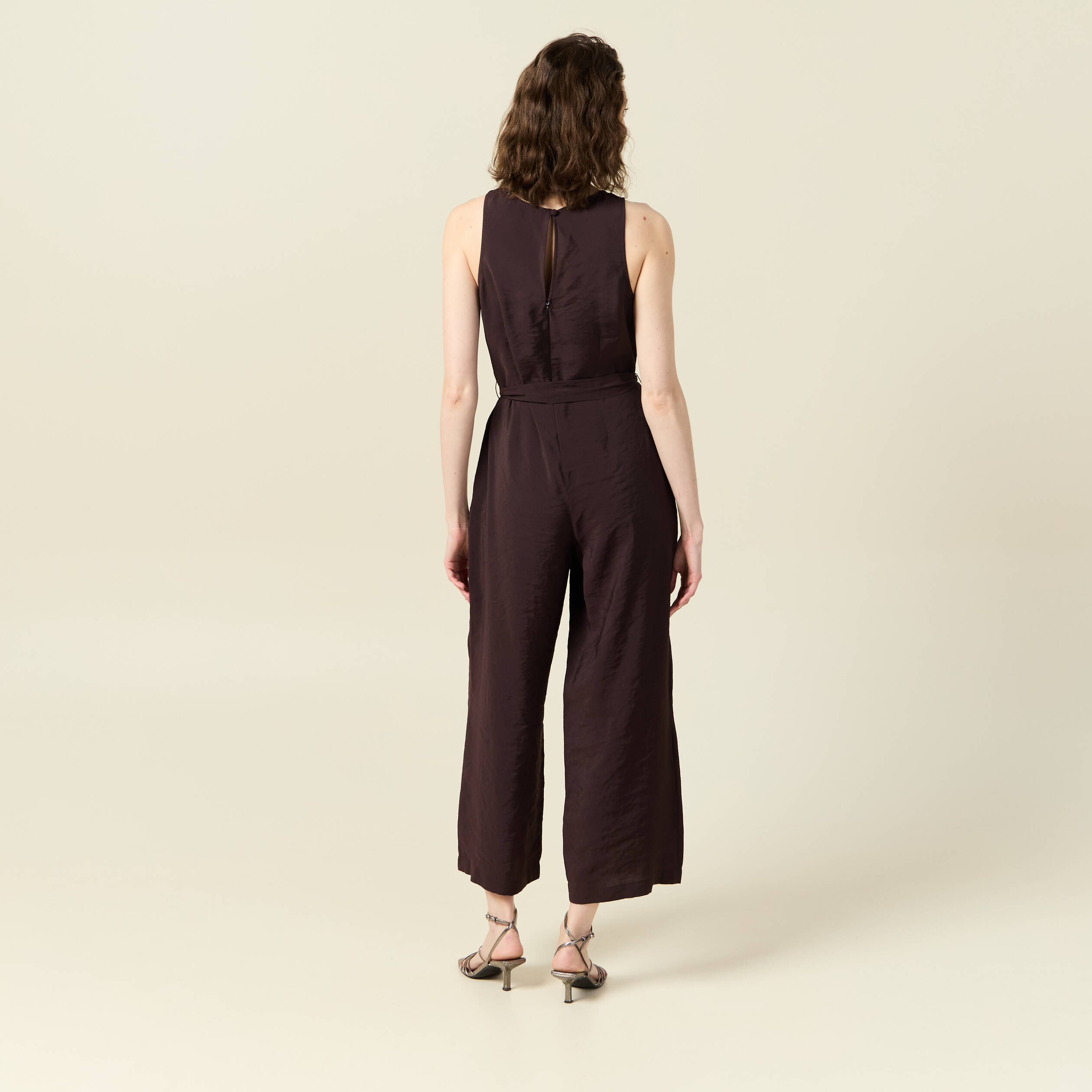 Combinaison pantalon large marron fonc&eacute; femme