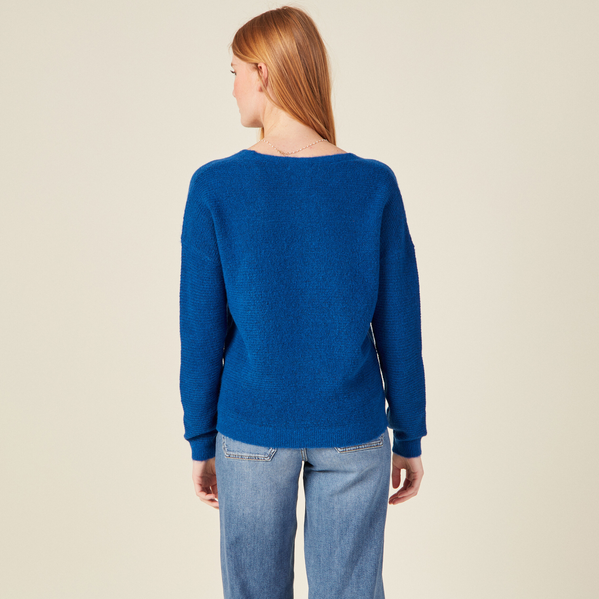 Pull manches longues bleu electrique femme