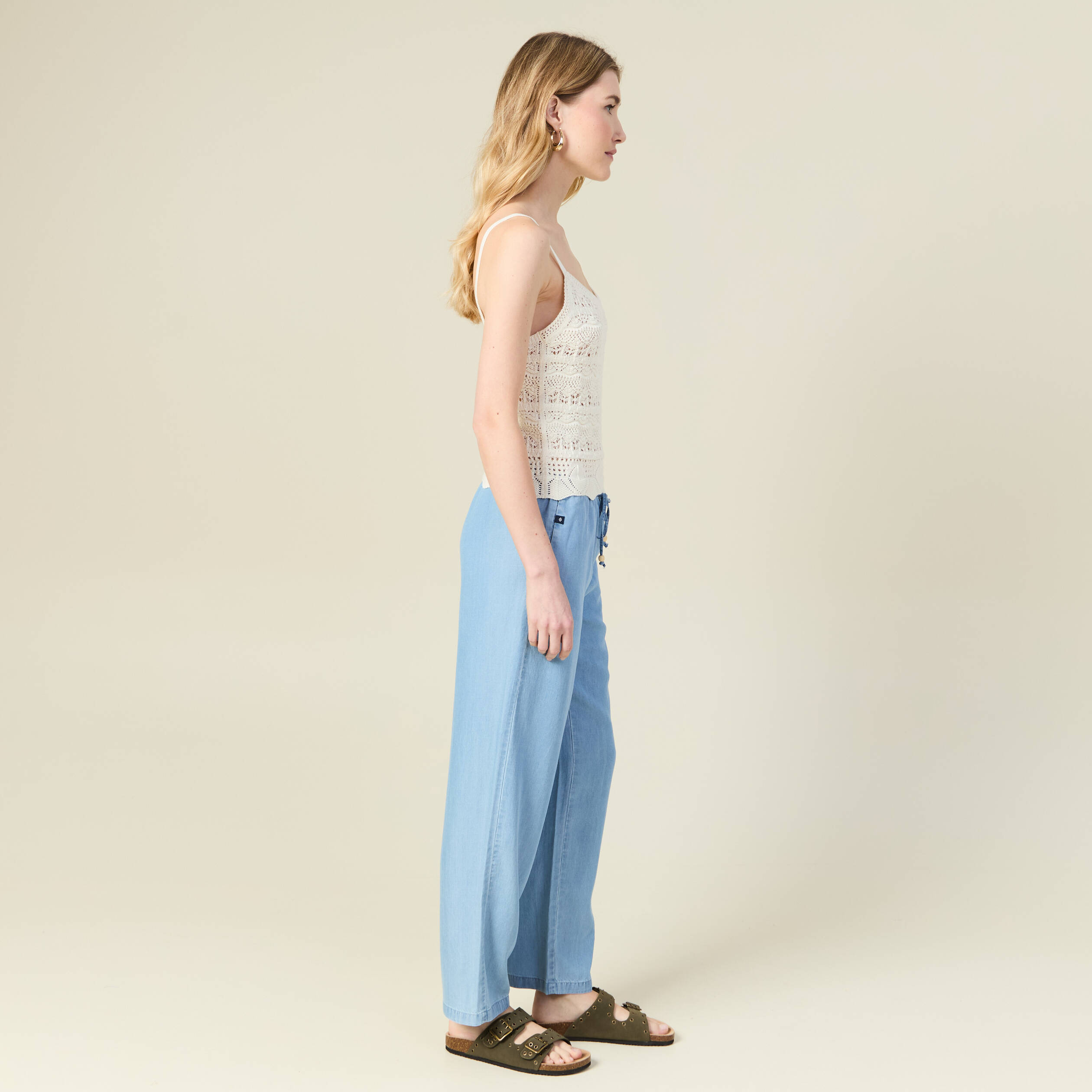 debardeur tricot ajoure creme femme Débardeur tricot ajouré creme femme