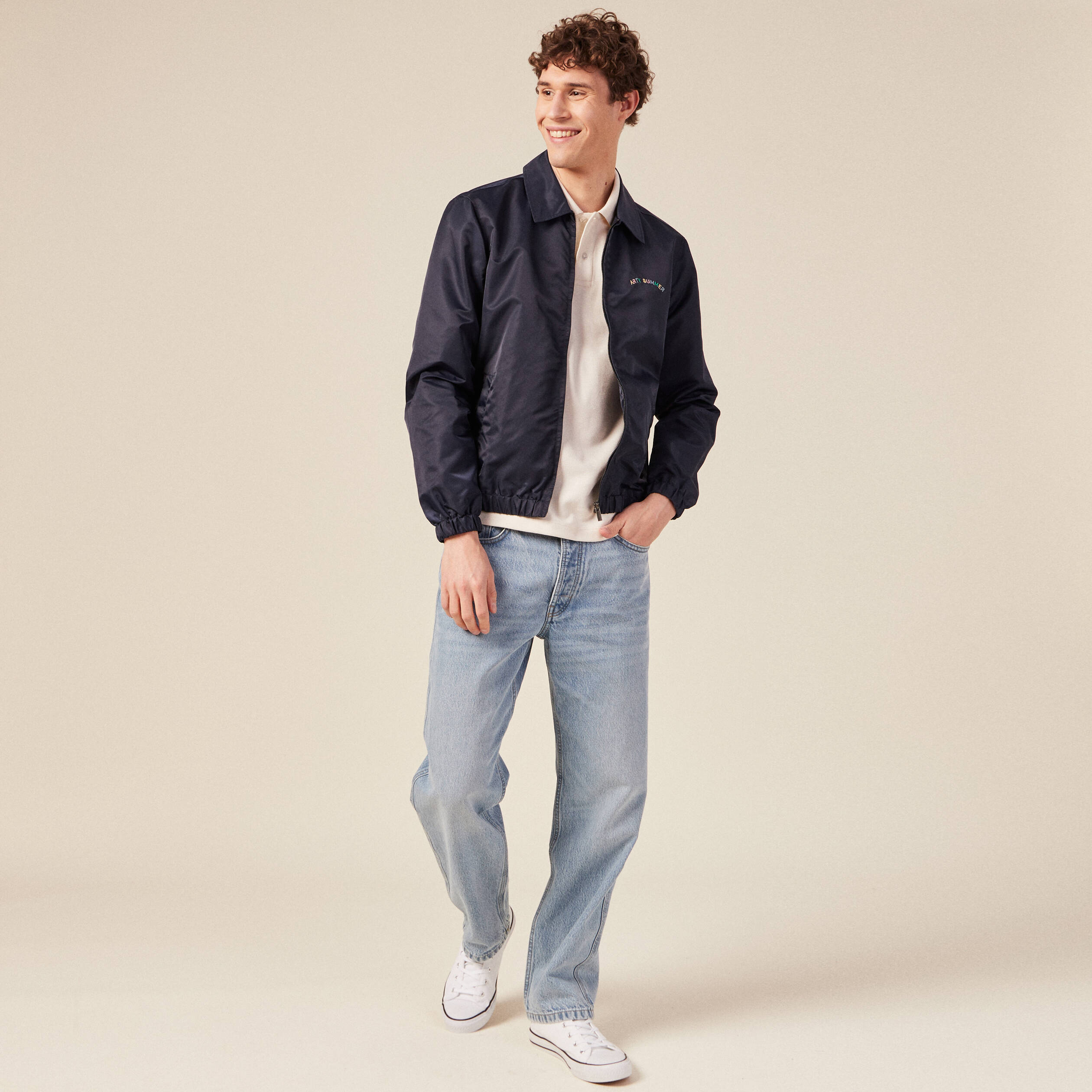 Veste broderie bas resserr&eacute; bleu marine homme