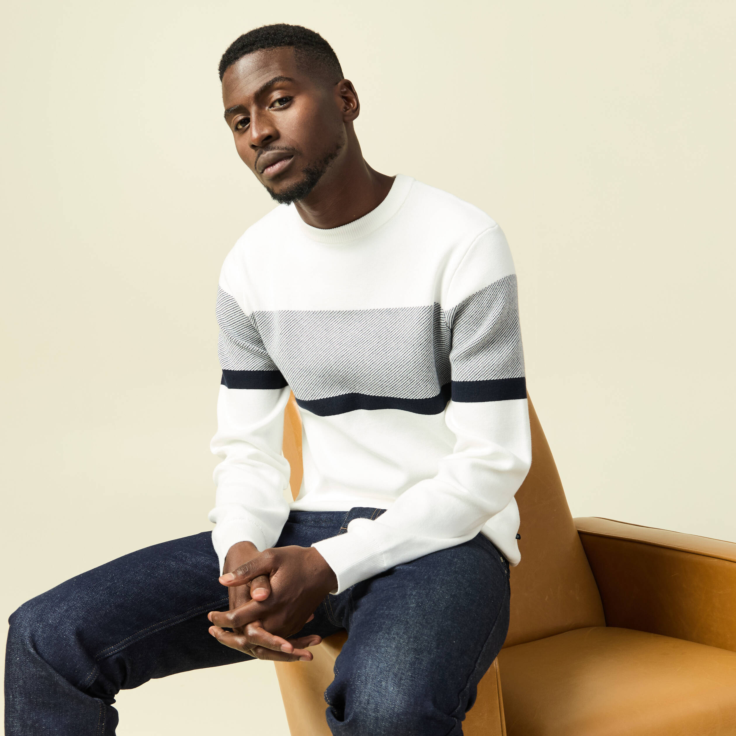 Pull col rond ecru homme