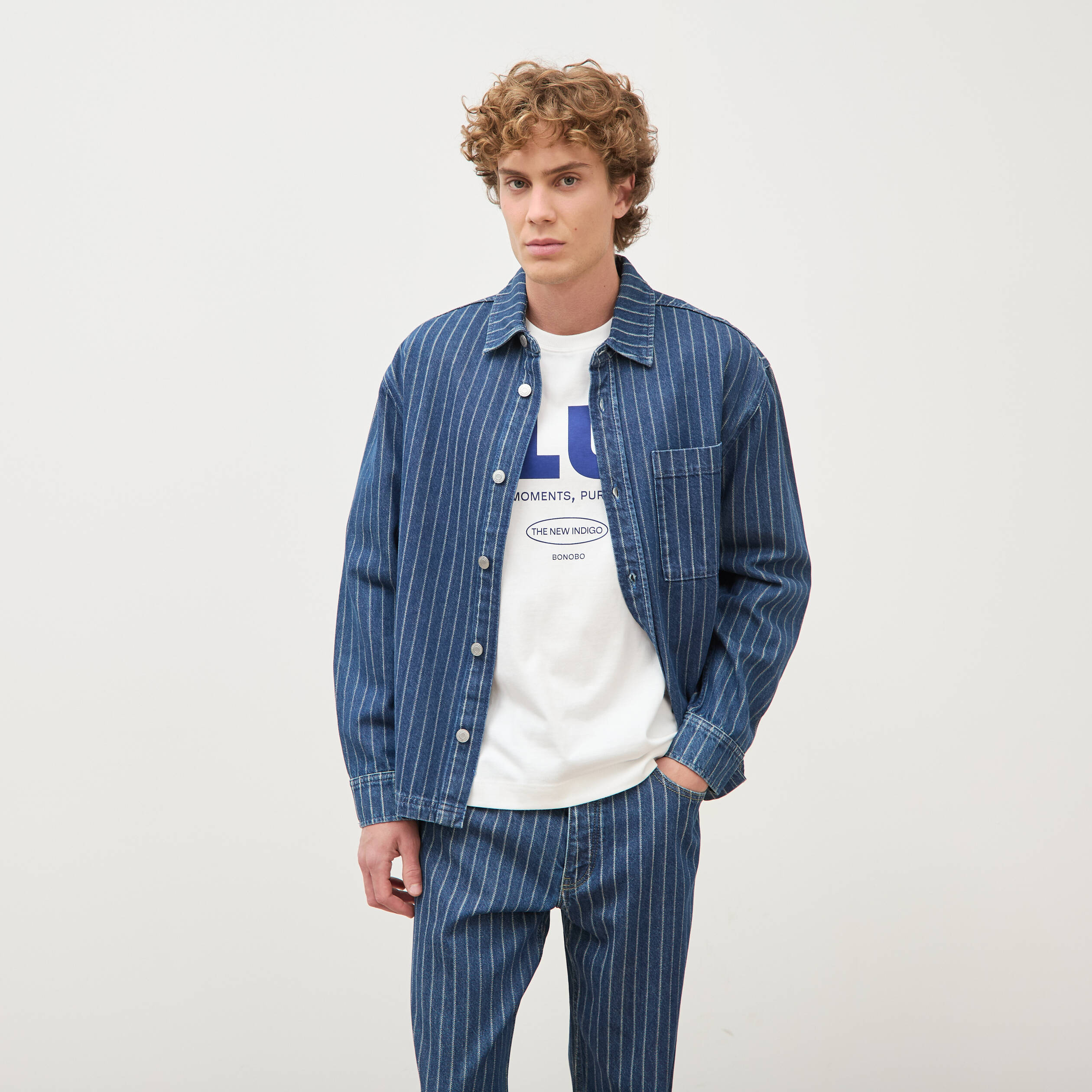Surchemise oversize en jeans coton denim stone homme
