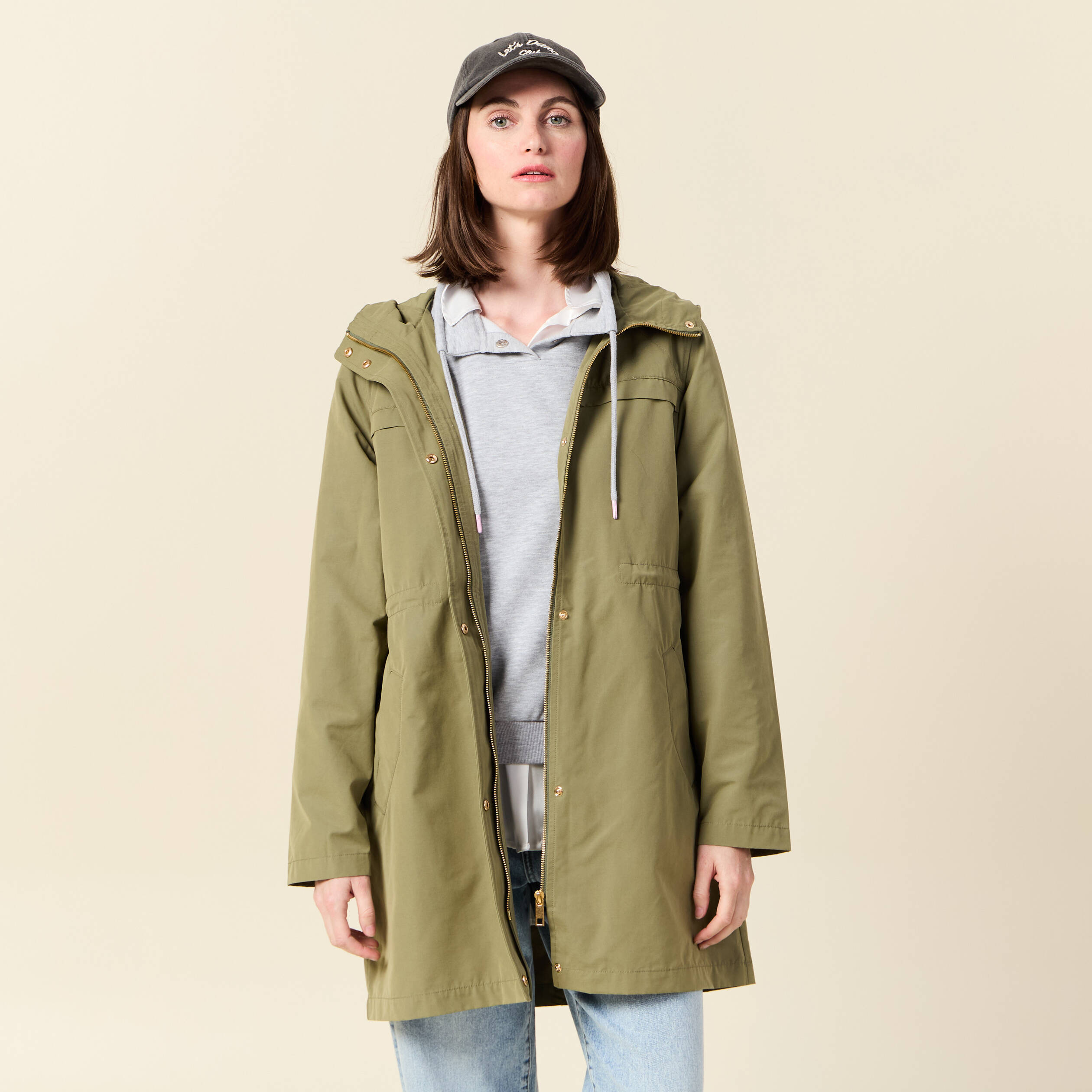 Parka longue a capuche vert kaki femme Vibs