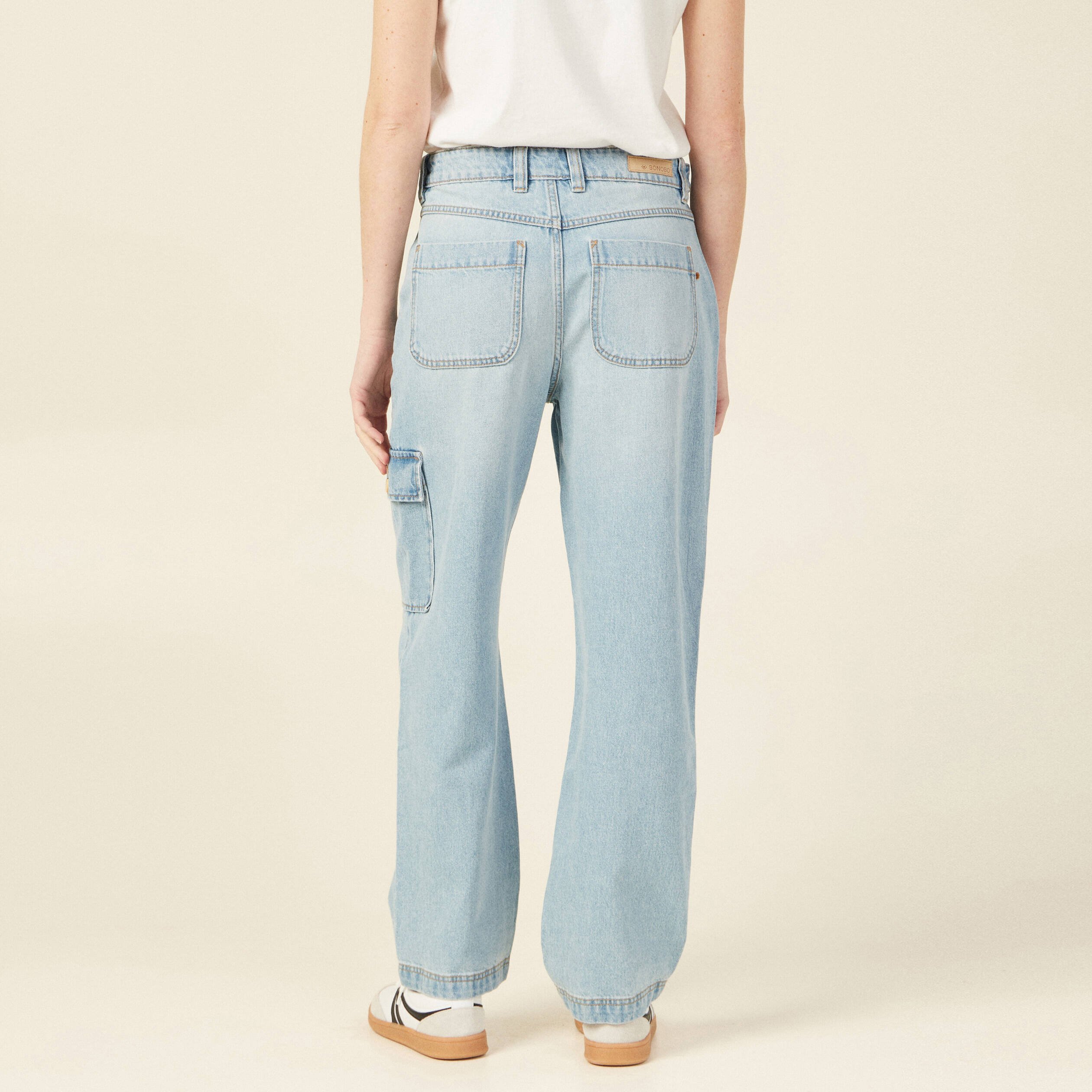 jeans cargo 5 poches denim bleach femme Jeans cargo 5 poches denim bleach femme