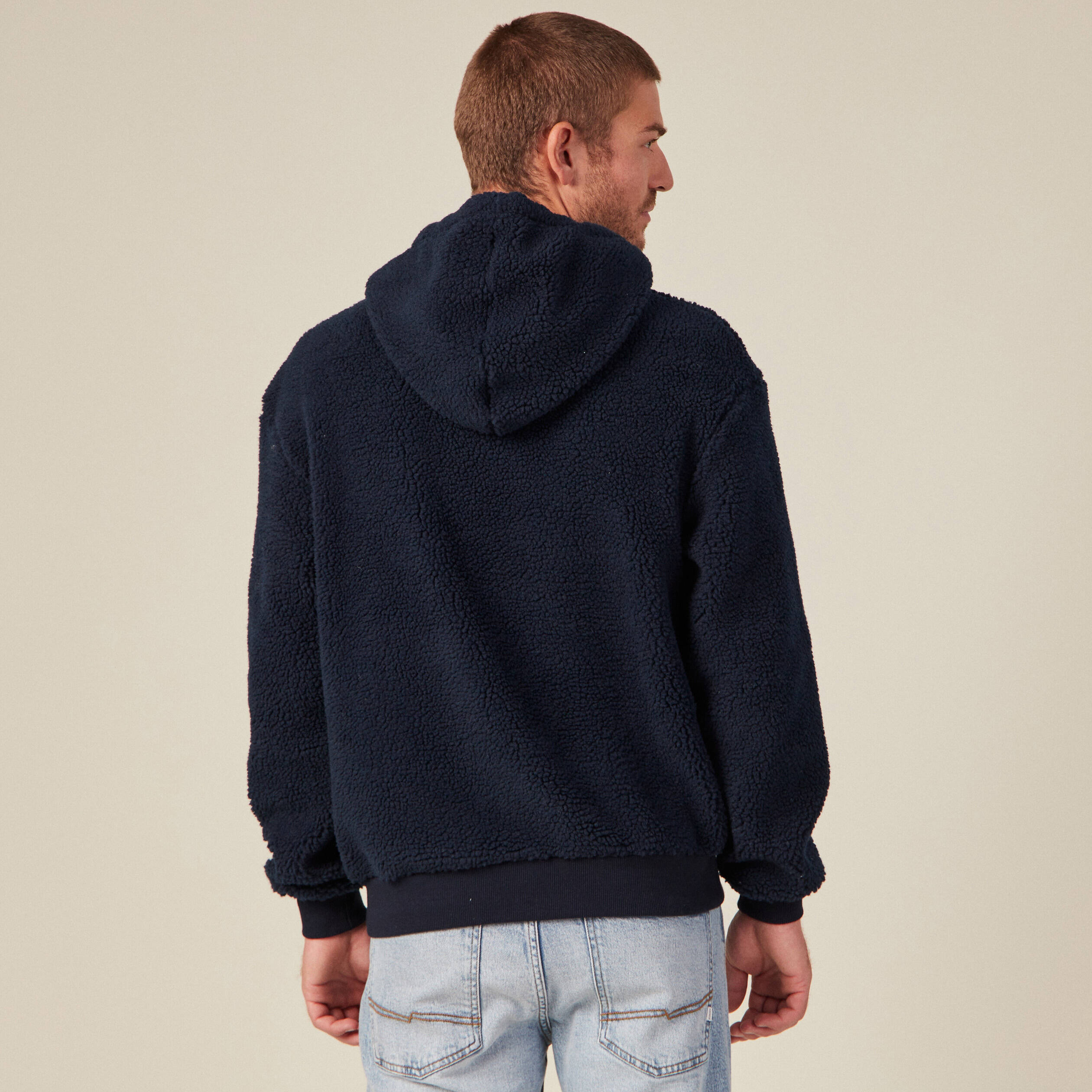 Sweat à capuche sherpa bleu marine homme