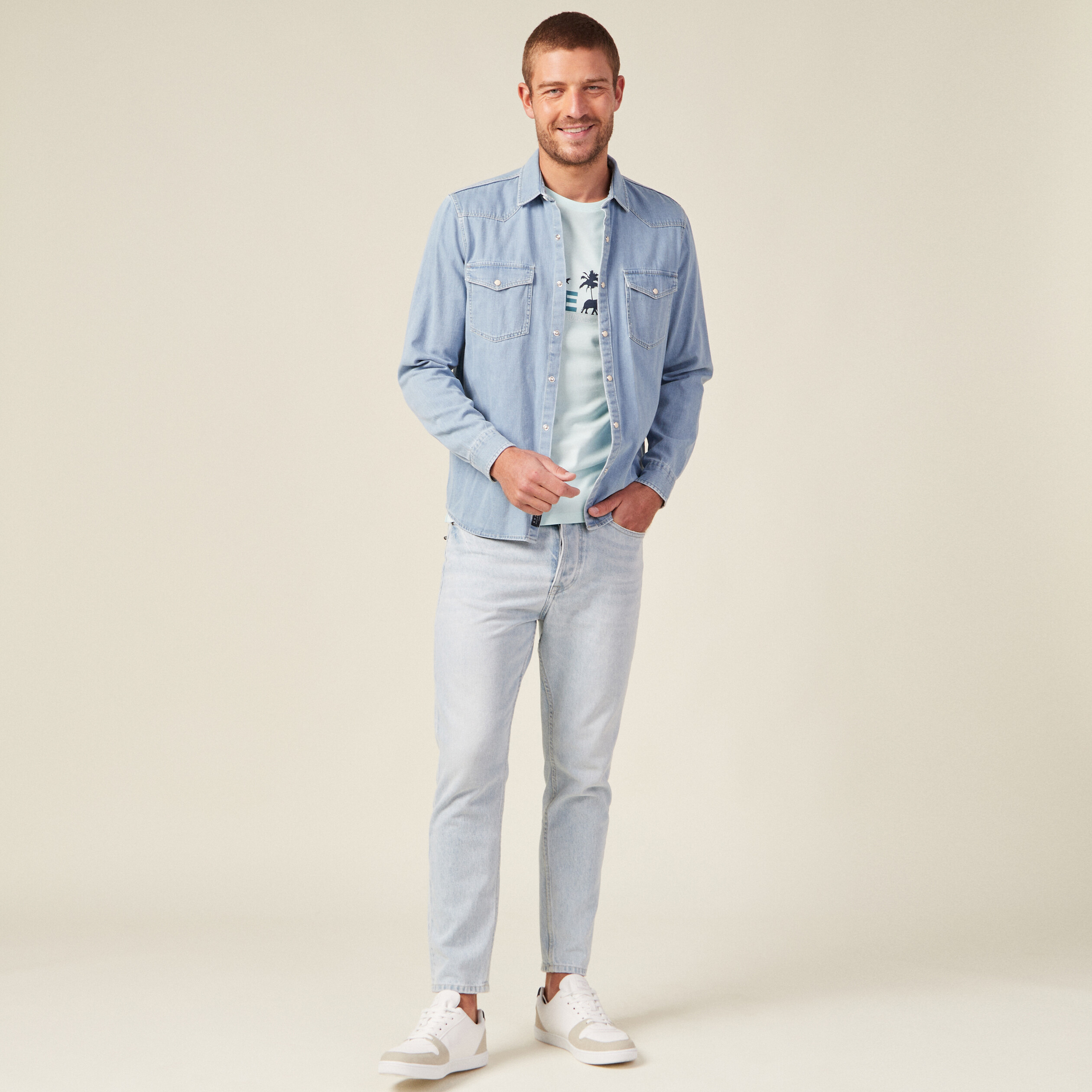 T-shirt manches courtes bleu clair homme