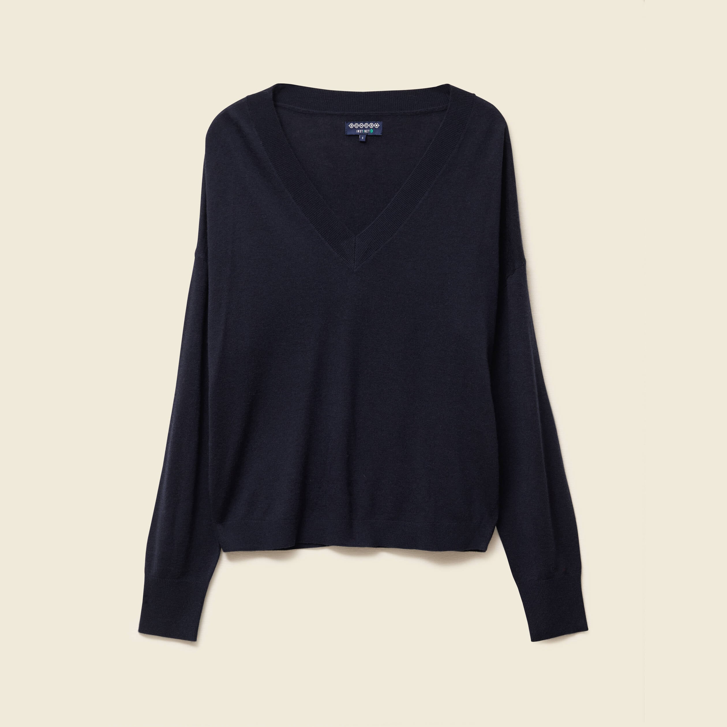 Pull fin col V manches longues bleu fonc&eacute; femme