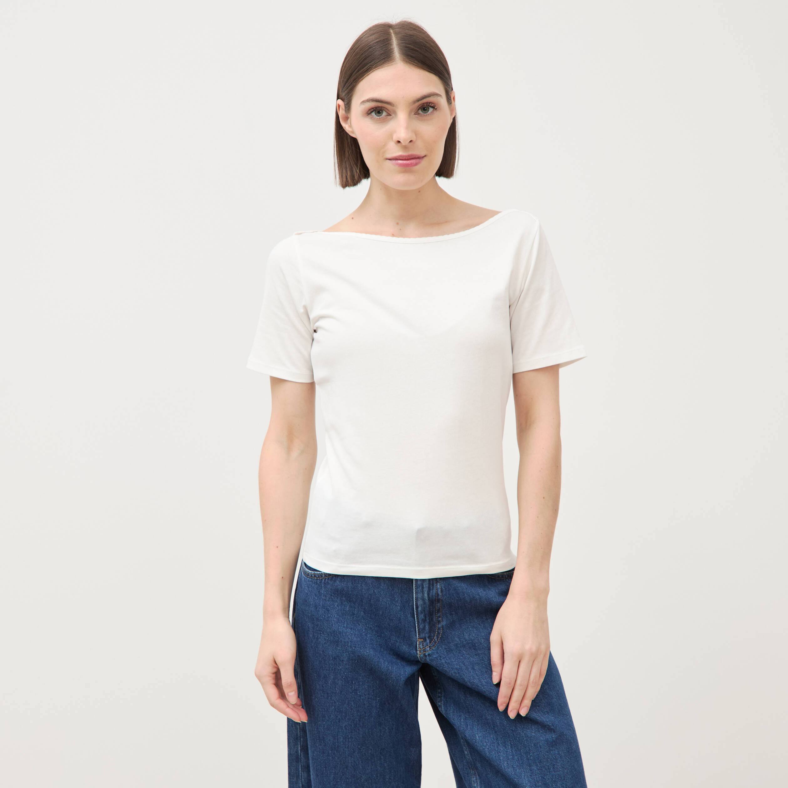 T-shirt ajust&eacute; manches courtes ecru femme