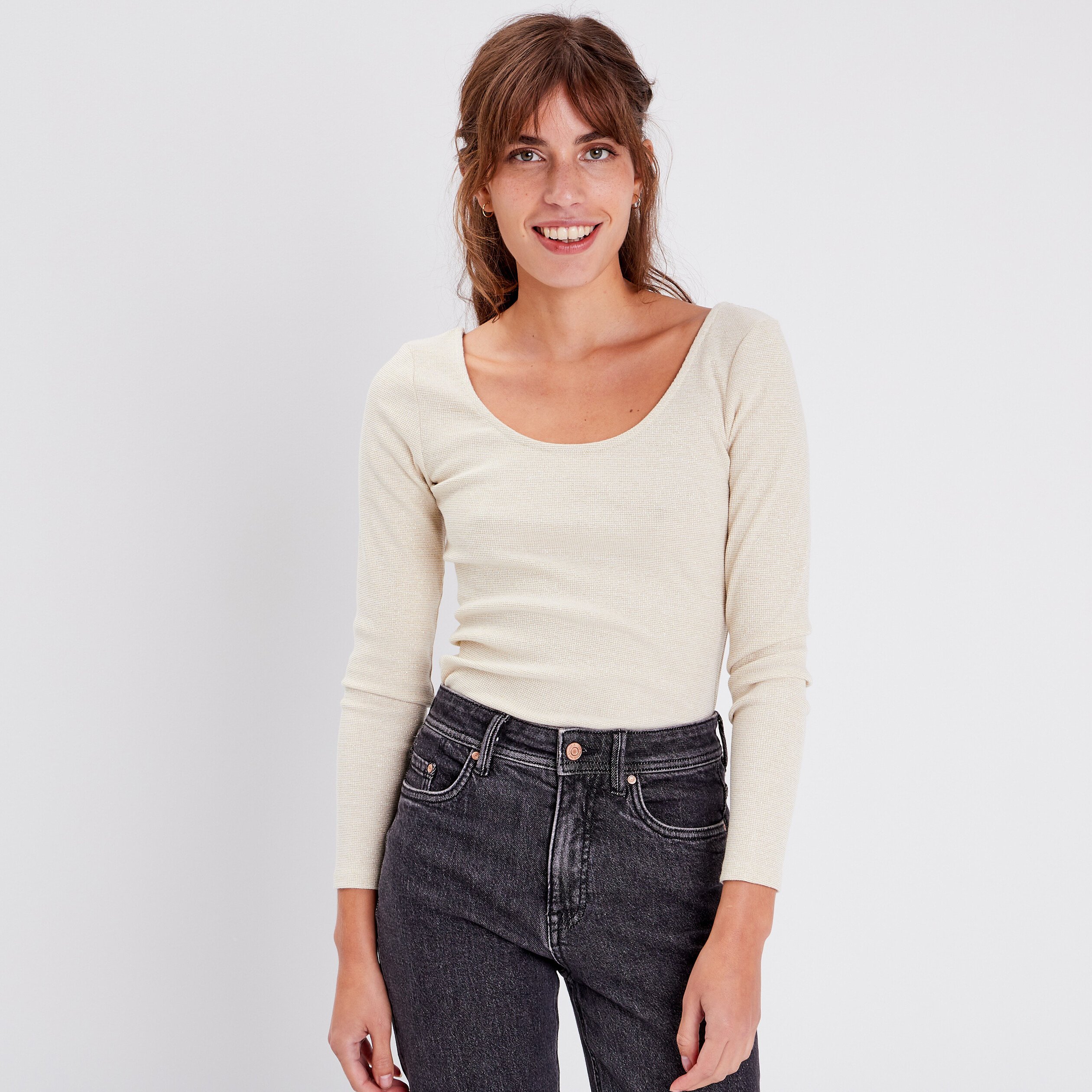 t shirt manches longues ecru femme T-shirt manches longues ecru femme
