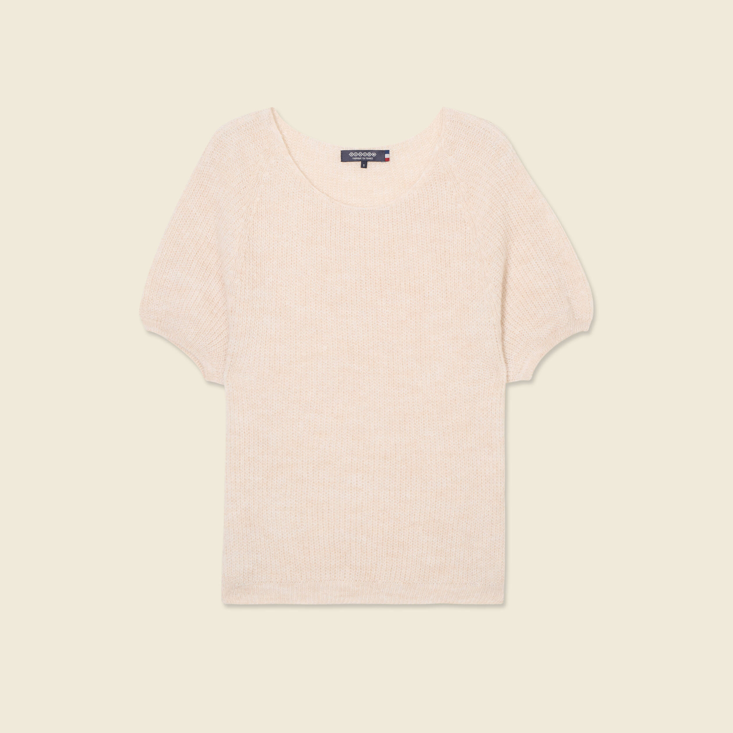 Pull manches courtes fabriqu&eacute; en France creme femme