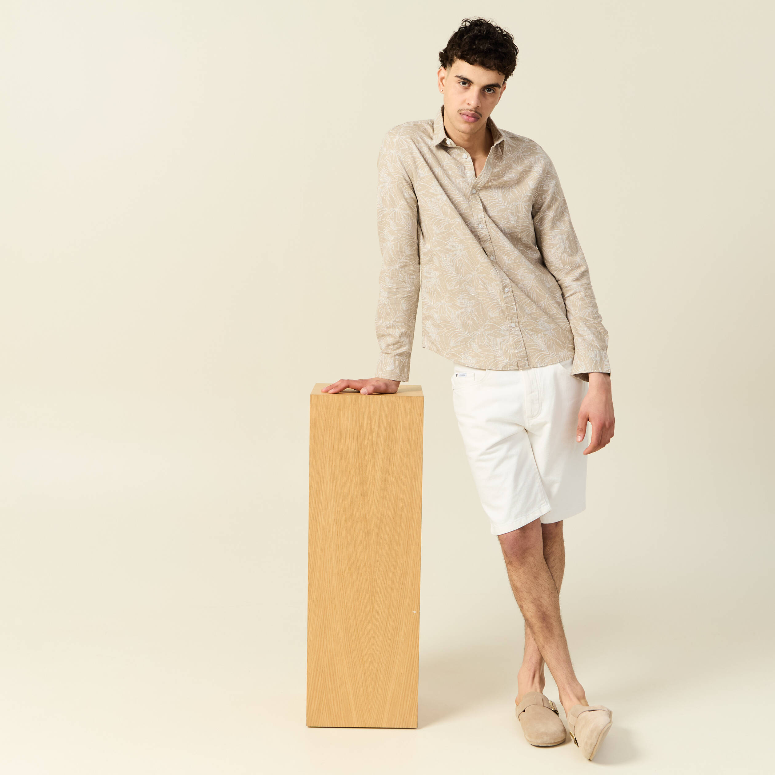 chemise manches longues beige homme Chemise manches longues beige homme