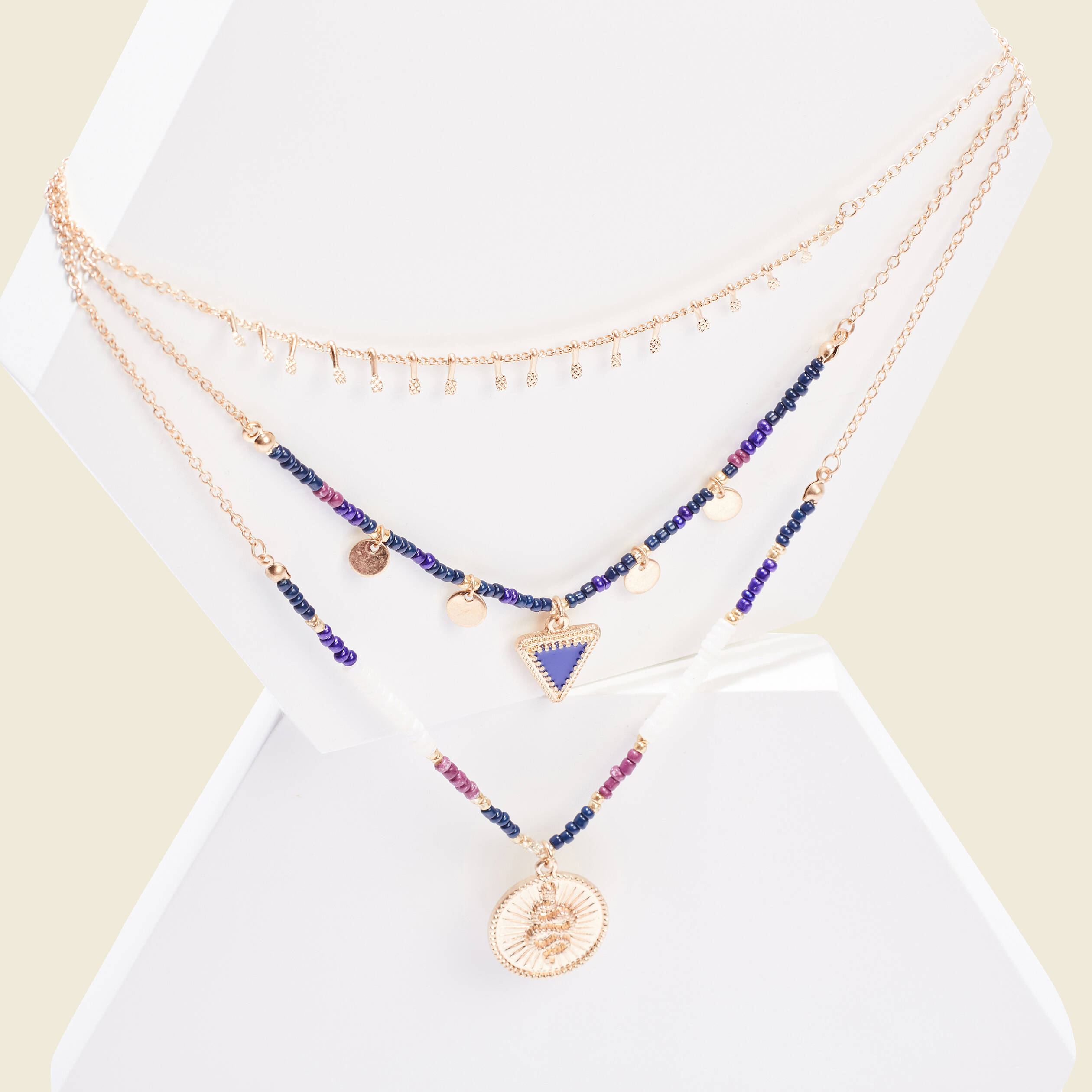 Collier multirangs couleur or femme