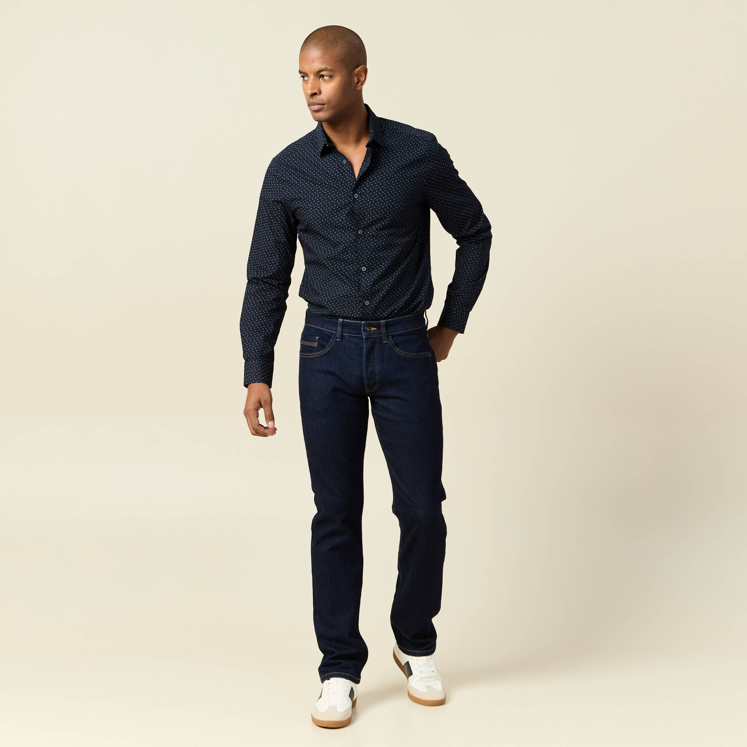 Chemise en coton manches longues bleu marine homme