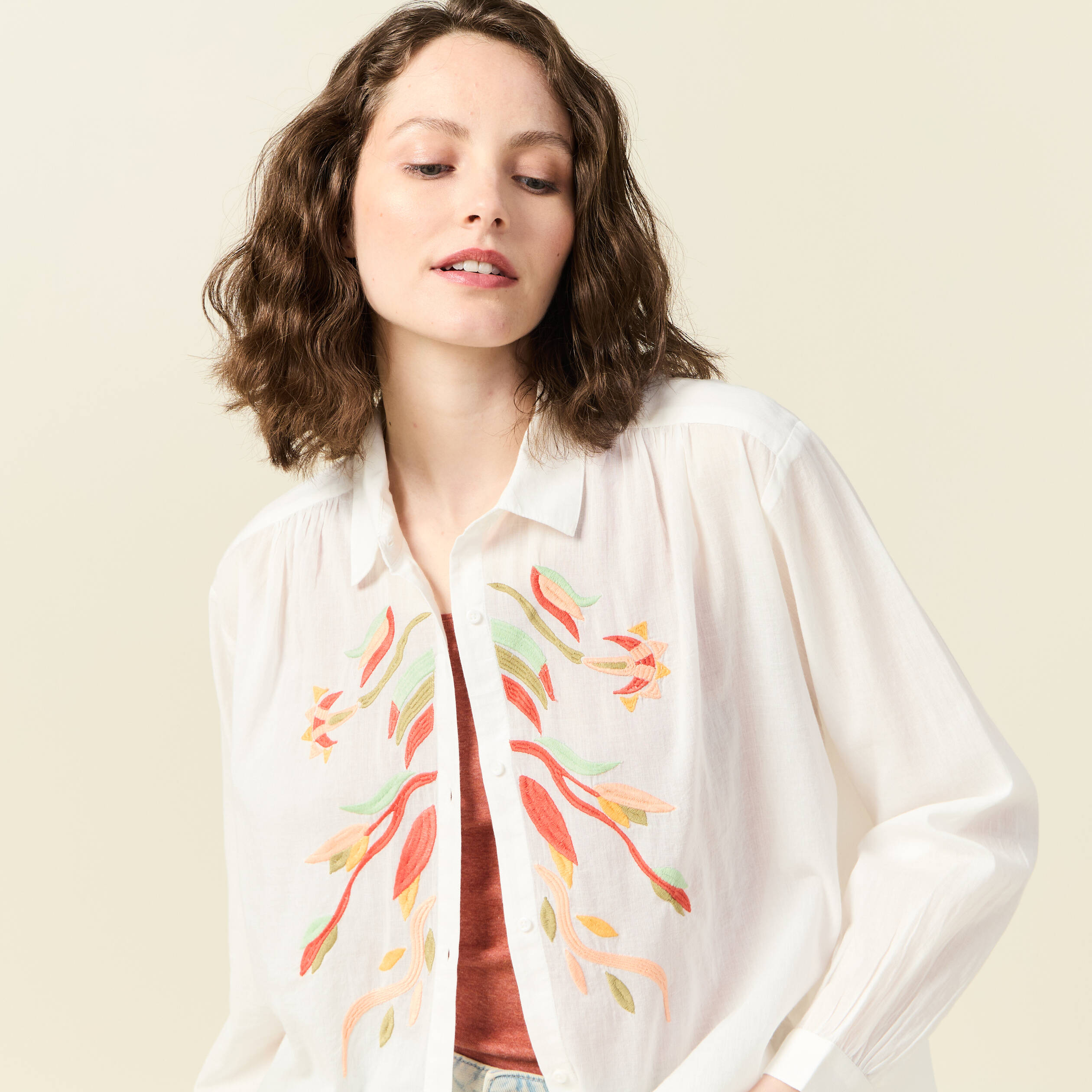 chemise manches longues ecru femme Chemise manches longues ecru femme
