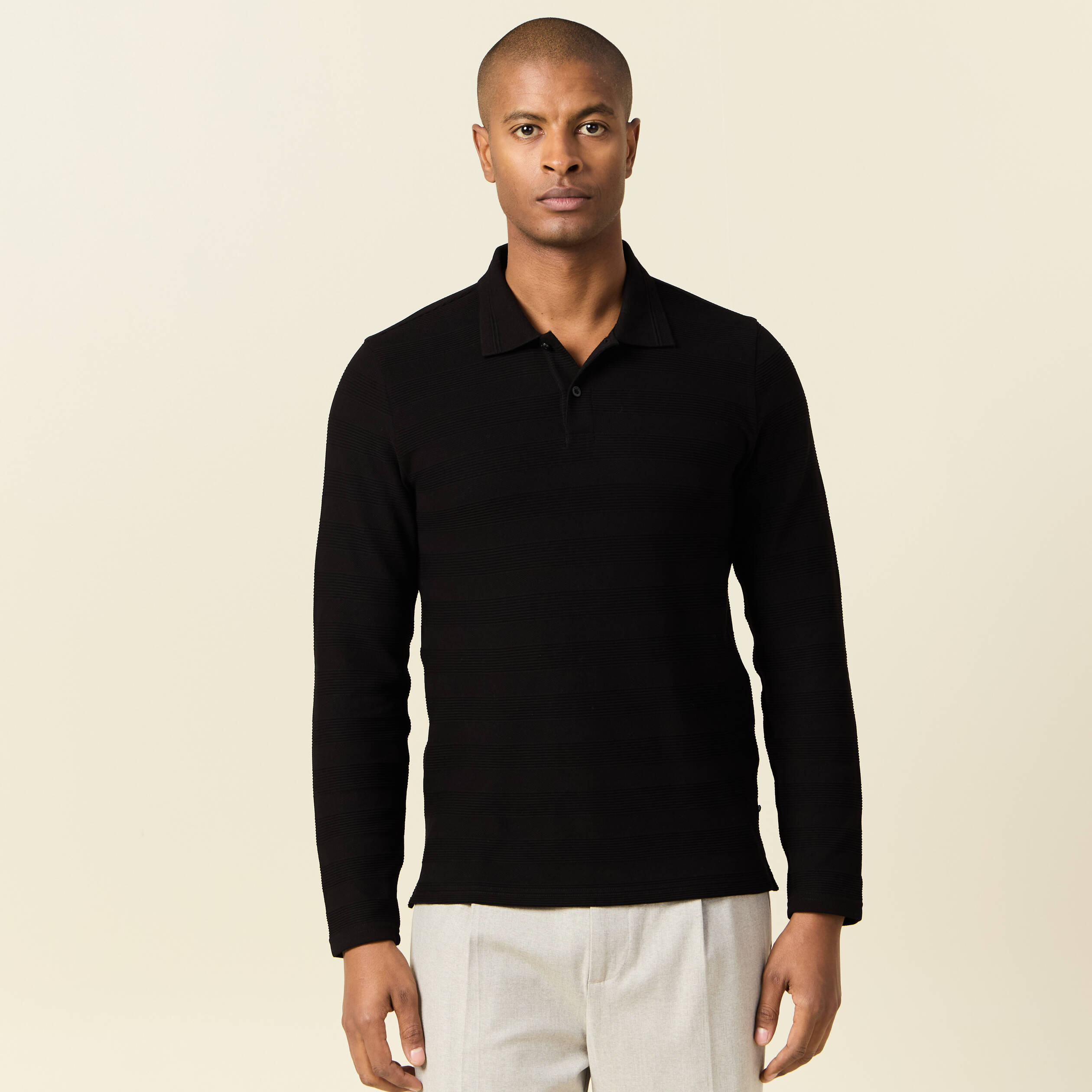 Polo manches longues noir homme