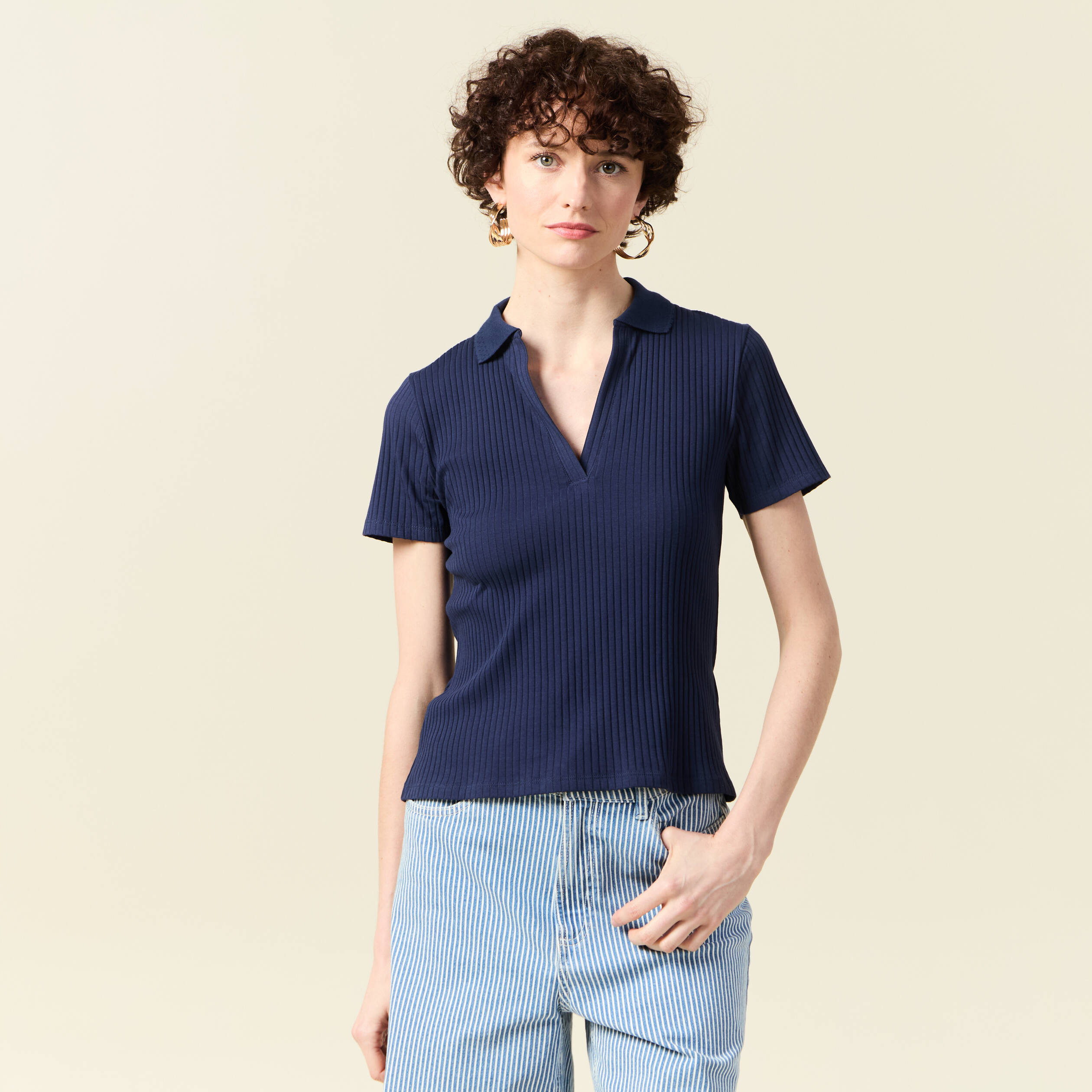 Polo manches courtes bleu marine femme