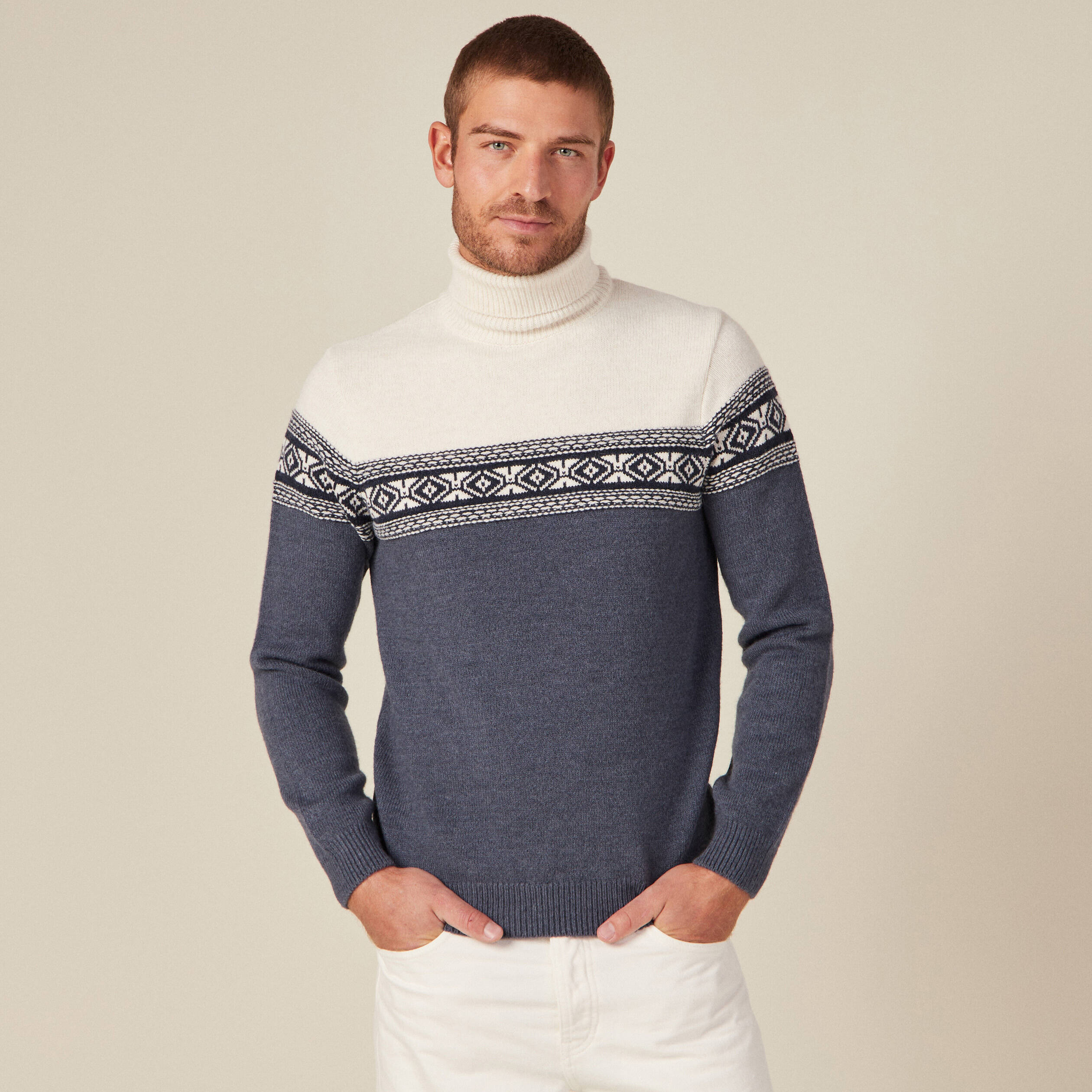 pull manches longues col roule ecru homme Pull manches longues col roulé ecru homme