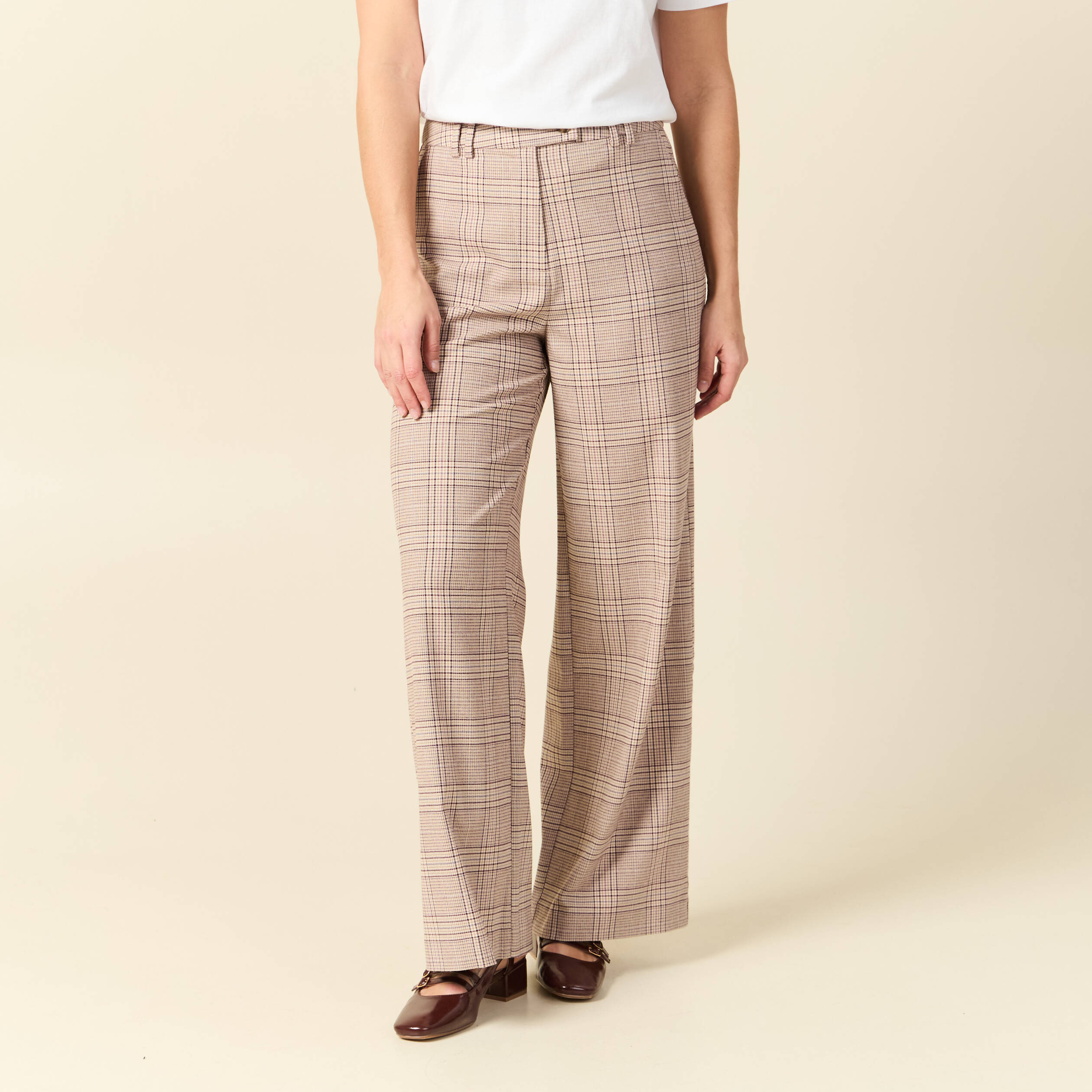 Pantalon loose taille standard fluide beige femme