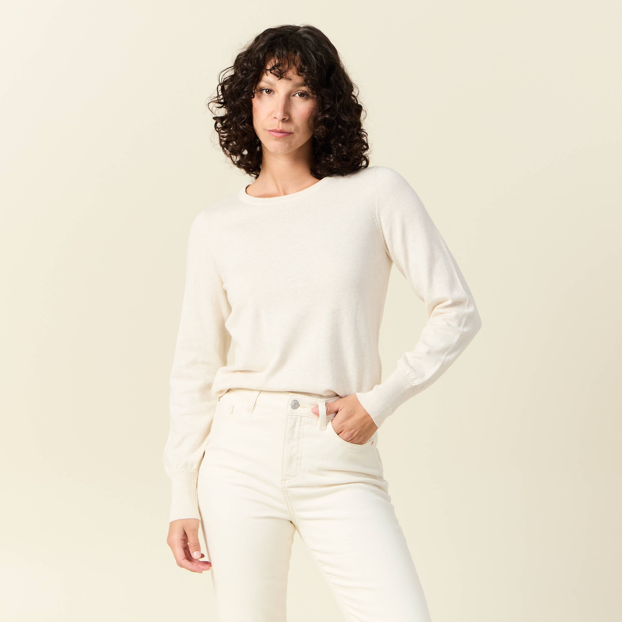 Pull manches longues creme femme