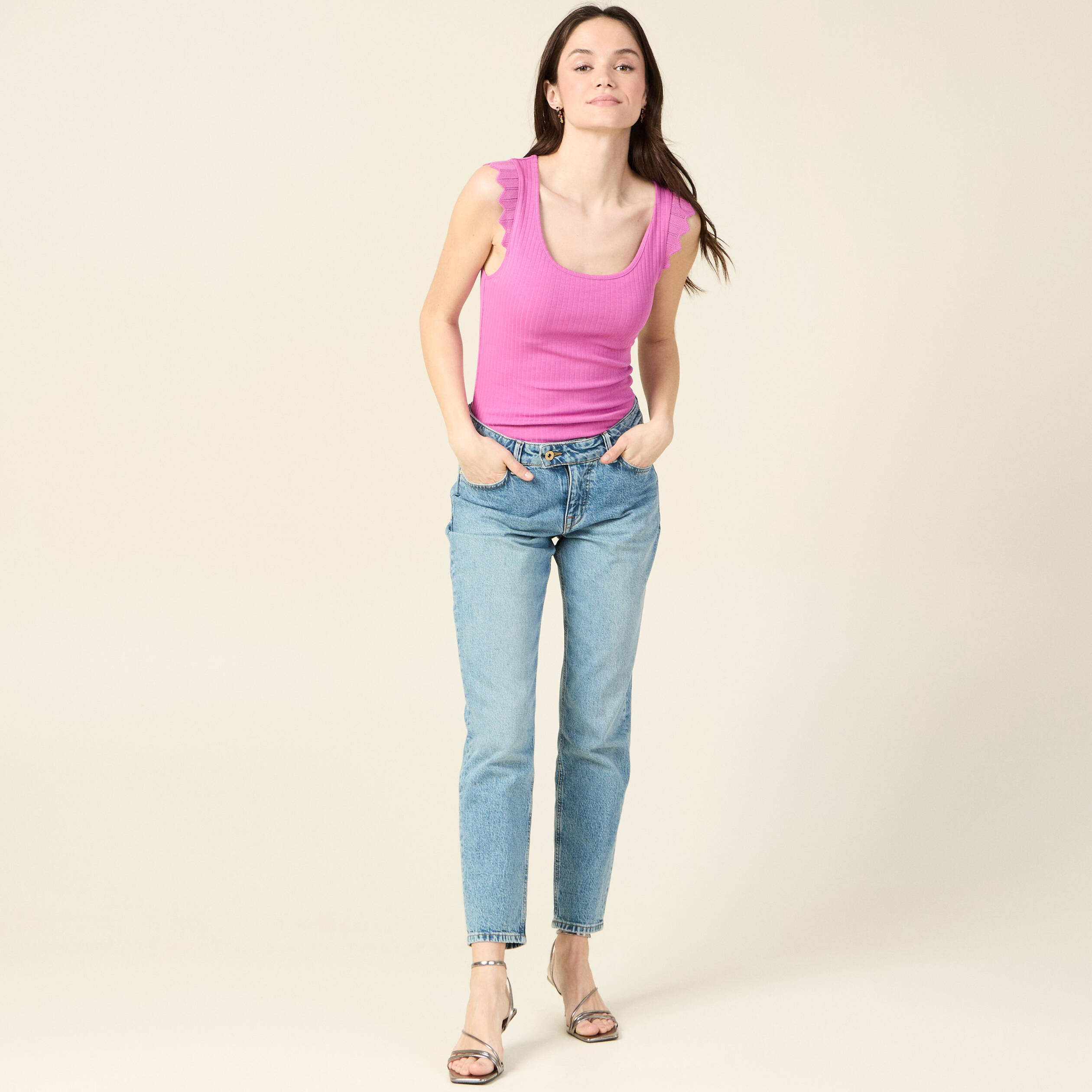 debardeur bretelles larges rose framboise femme Débardeur bretelles larges rose framboise femme