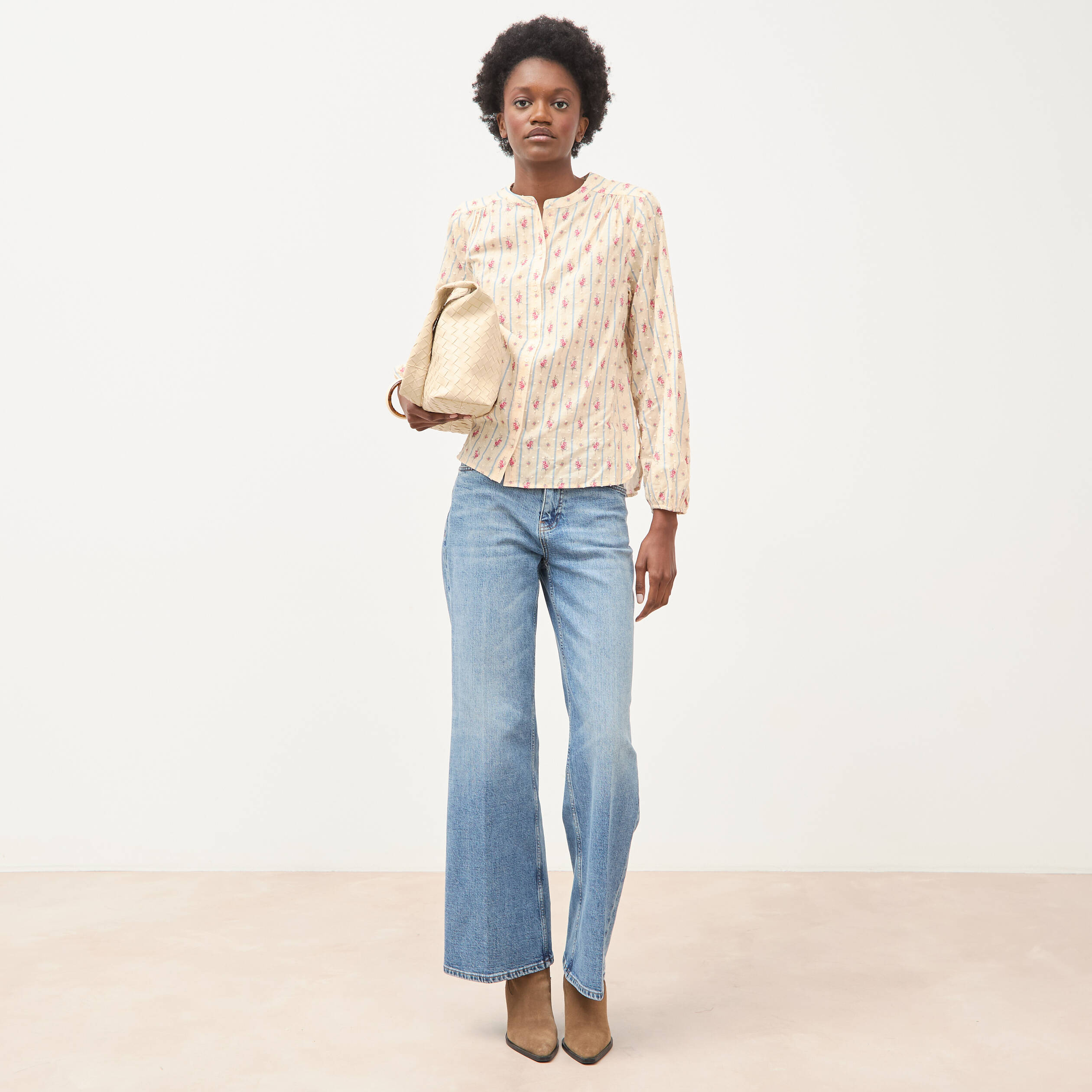 Chemise ample en coton manches longues blanc femme