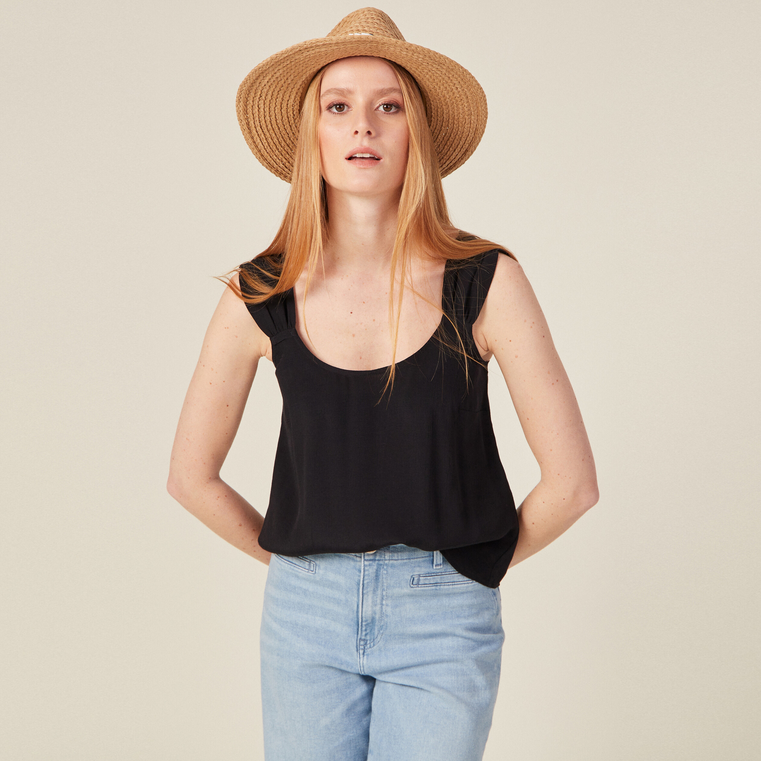 Blouse bretelles larges noir femme