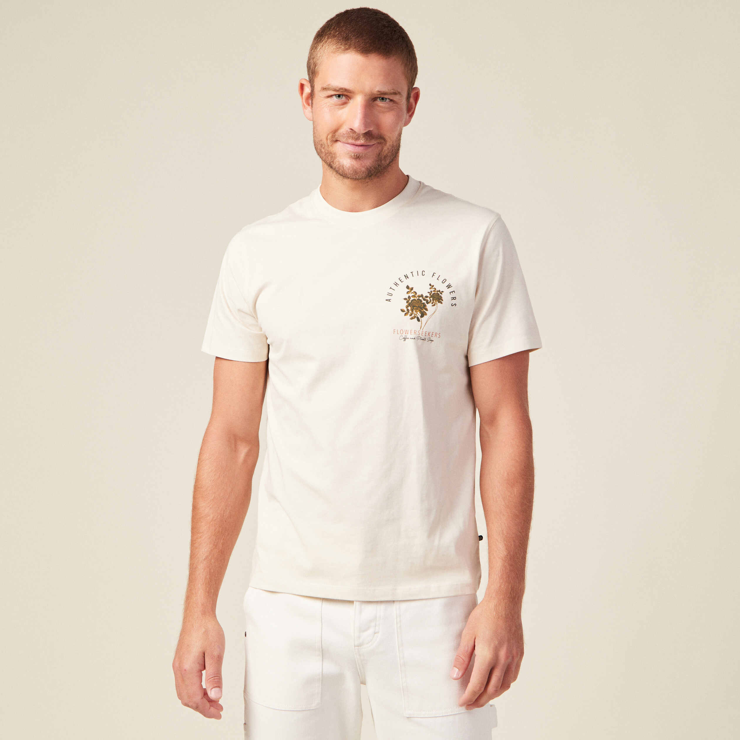 T-shirt manches courtes ecru homme