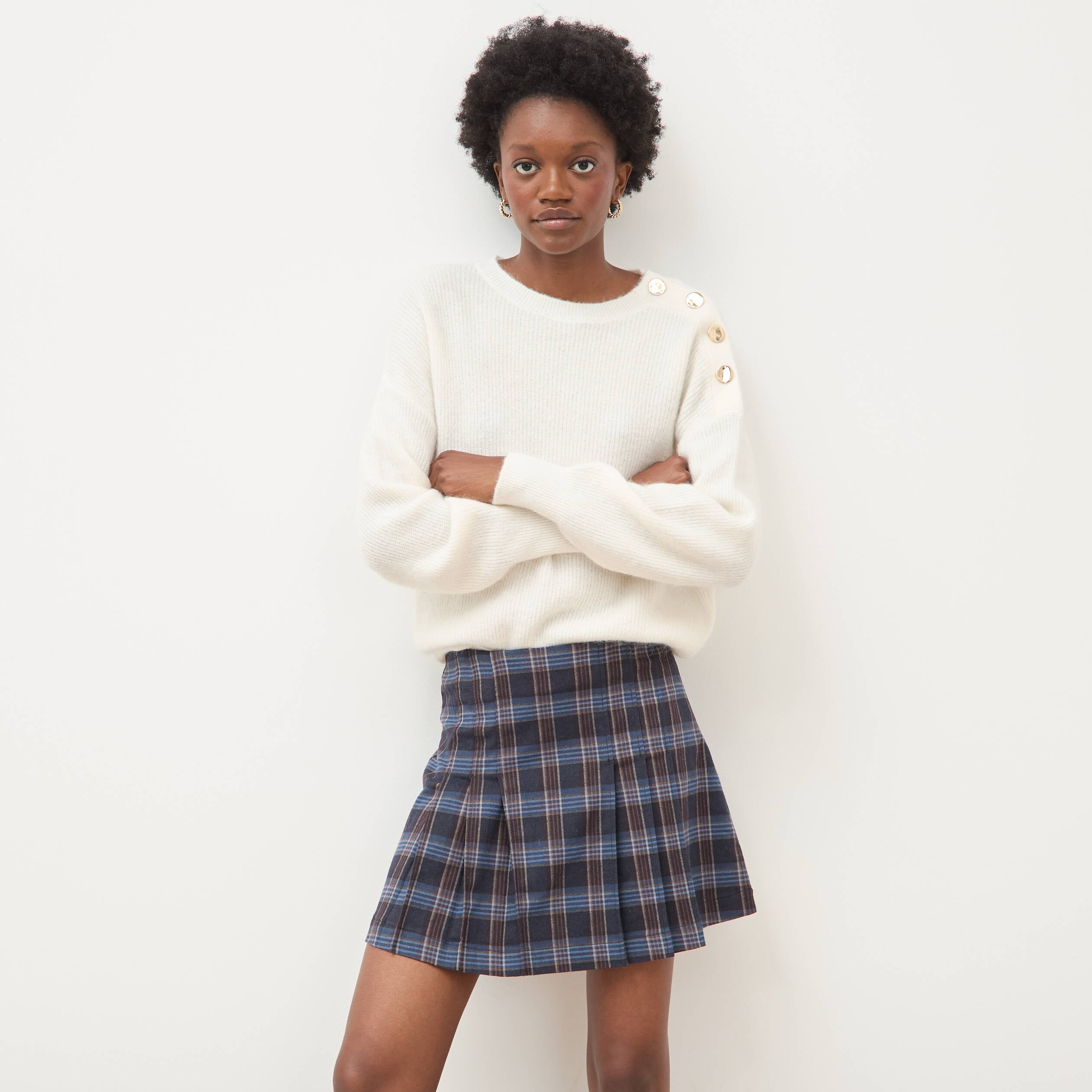 Mini-jupe doubl&eacute;e bleu gris femme