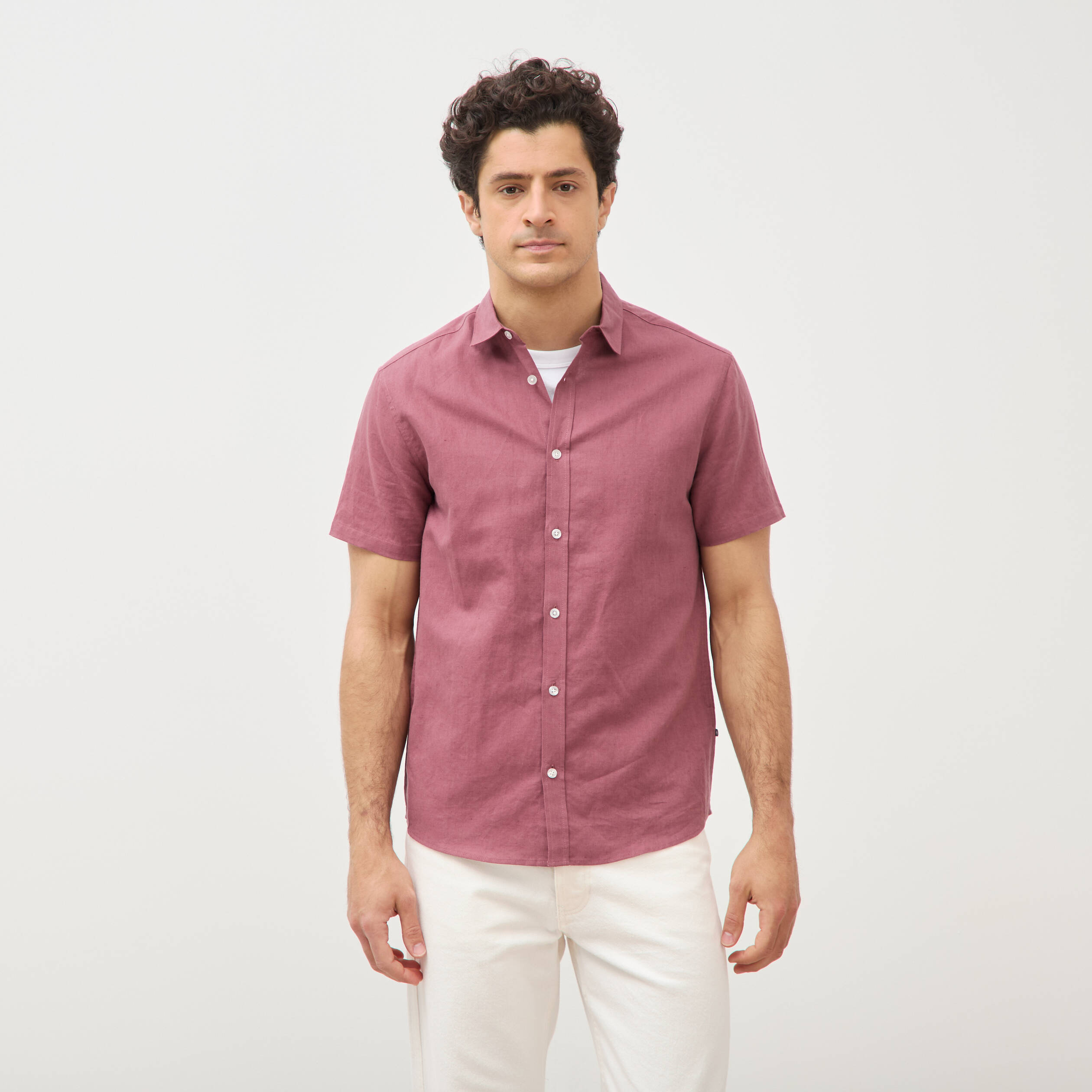 Chemise manches courtes vieux rose homme