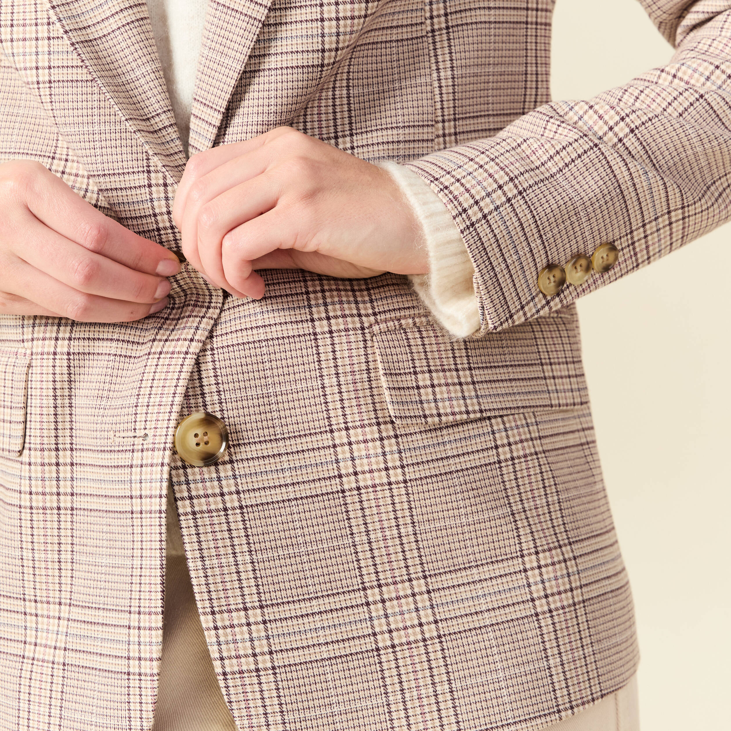 Blazer ajust&eacute; manches longues doubl&eacute; beige femme