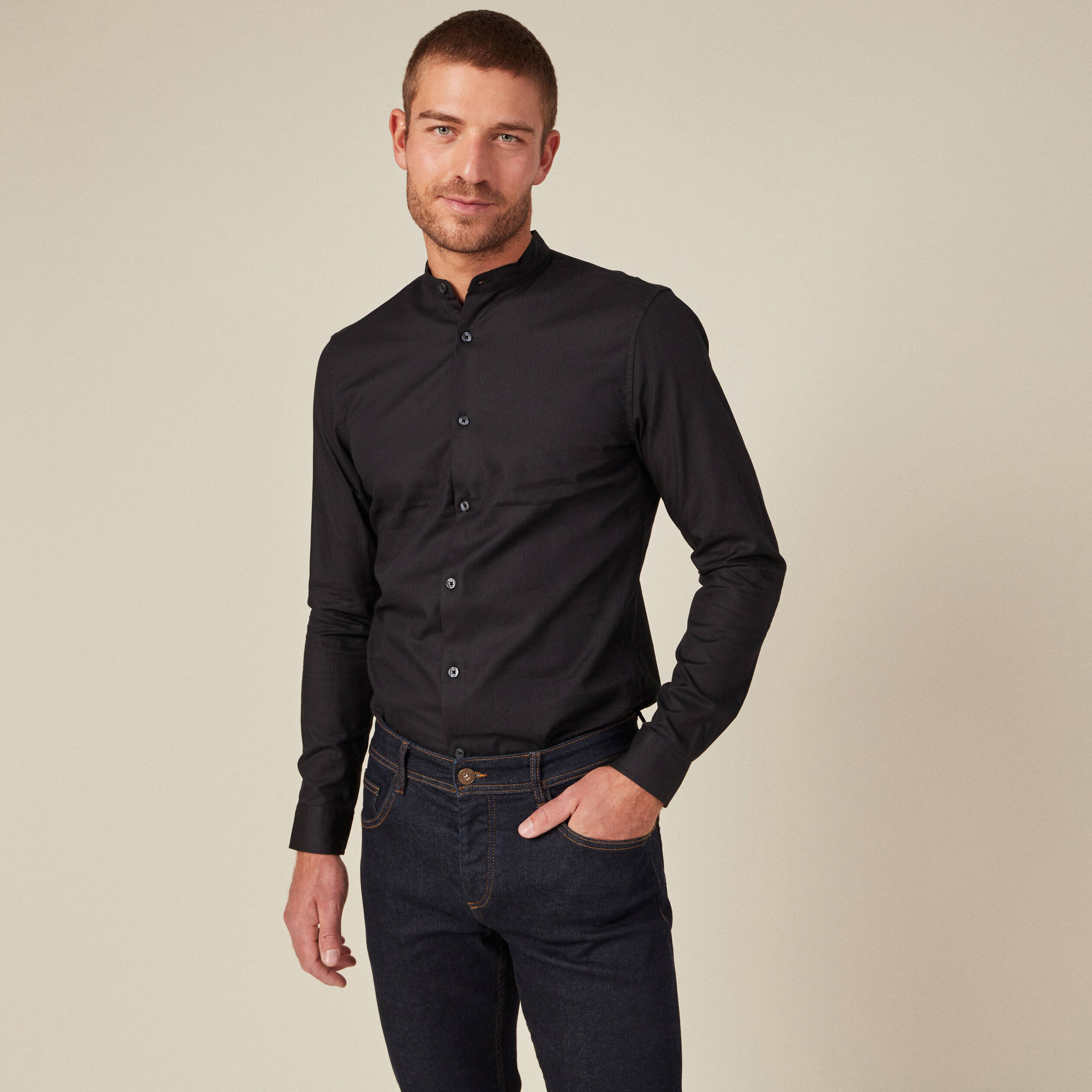 Chemise manches longues noir homme