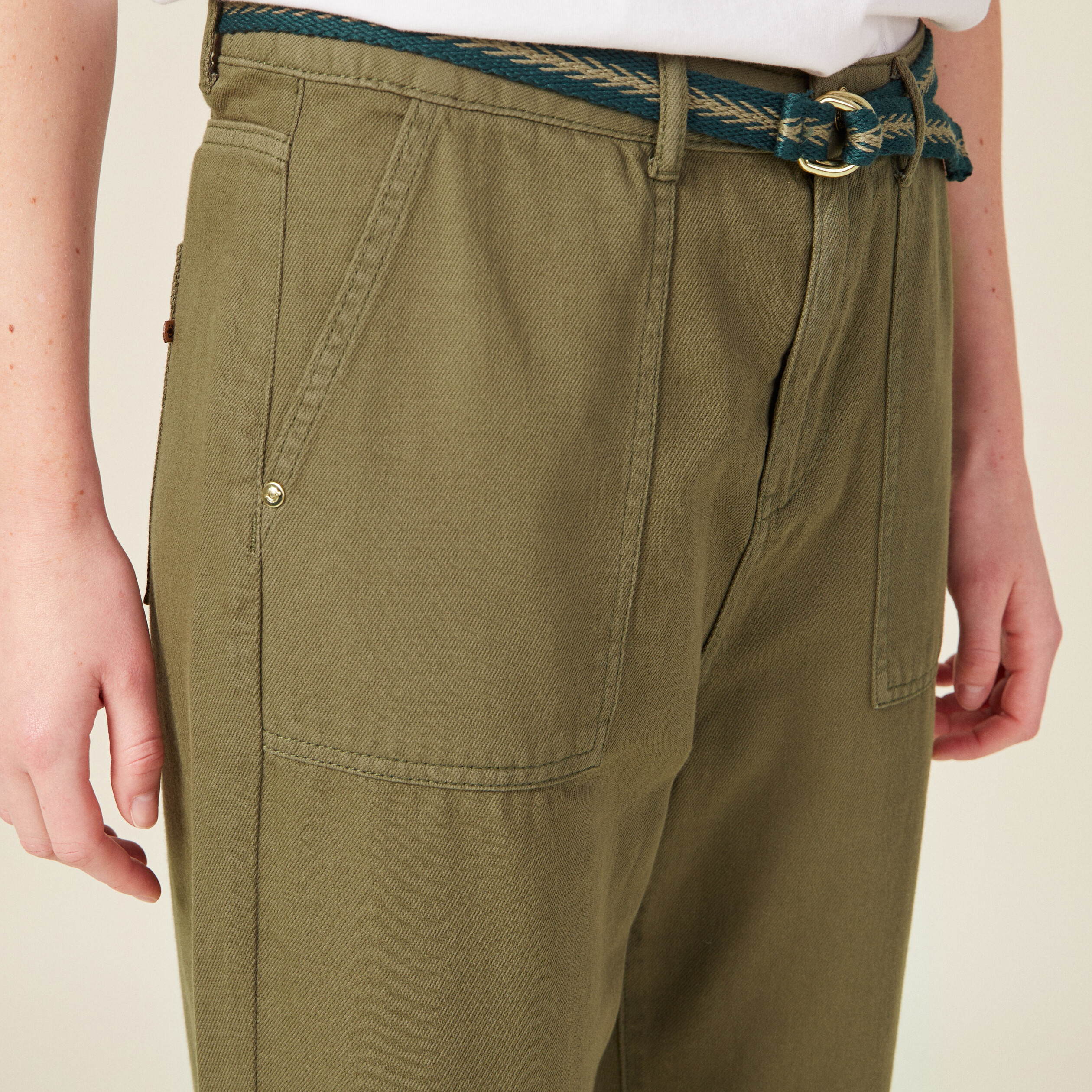 pantalon large ceinture vert kaki femme Pantalon large ceinturé vert kaki femme