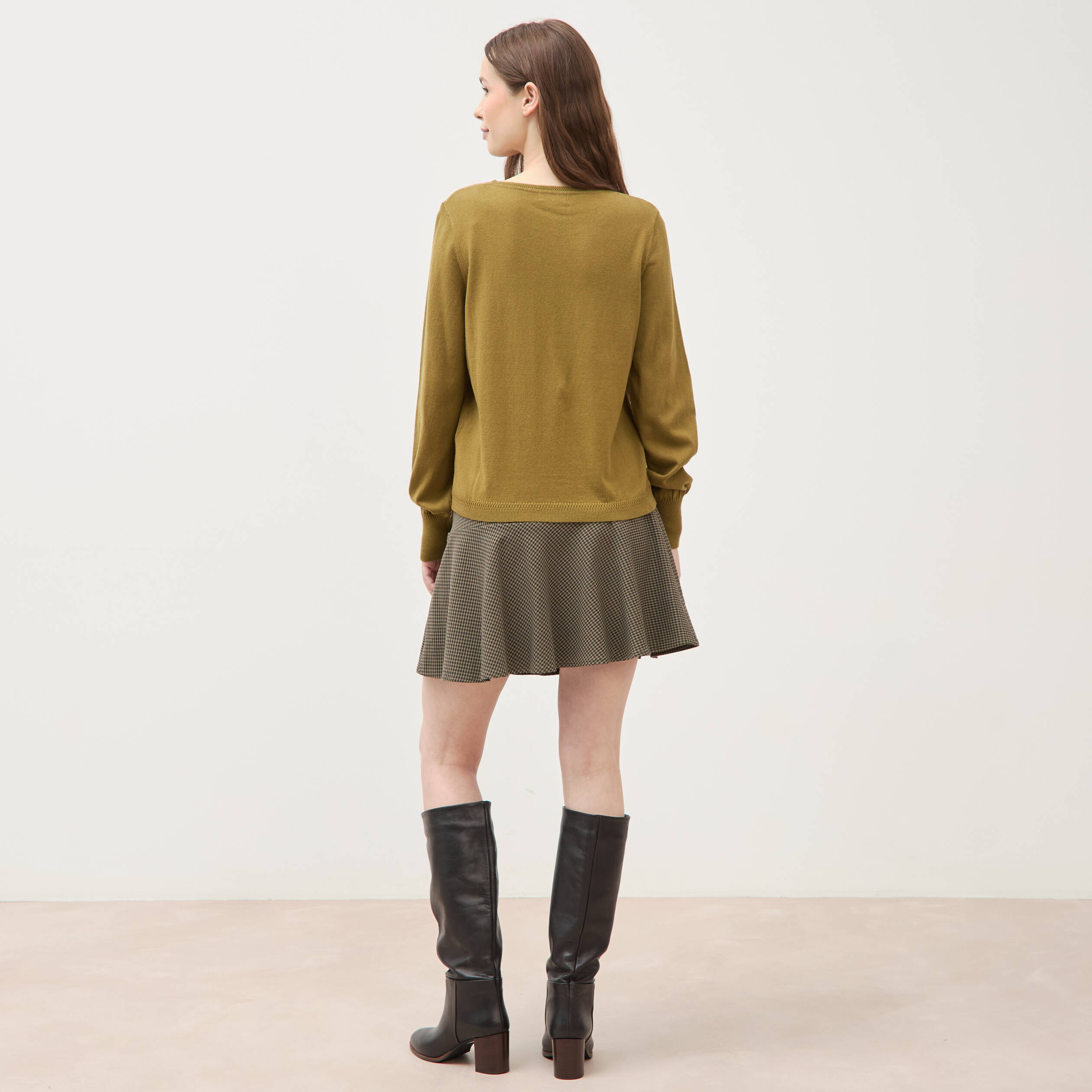 Pull manches longues vert kaki femme