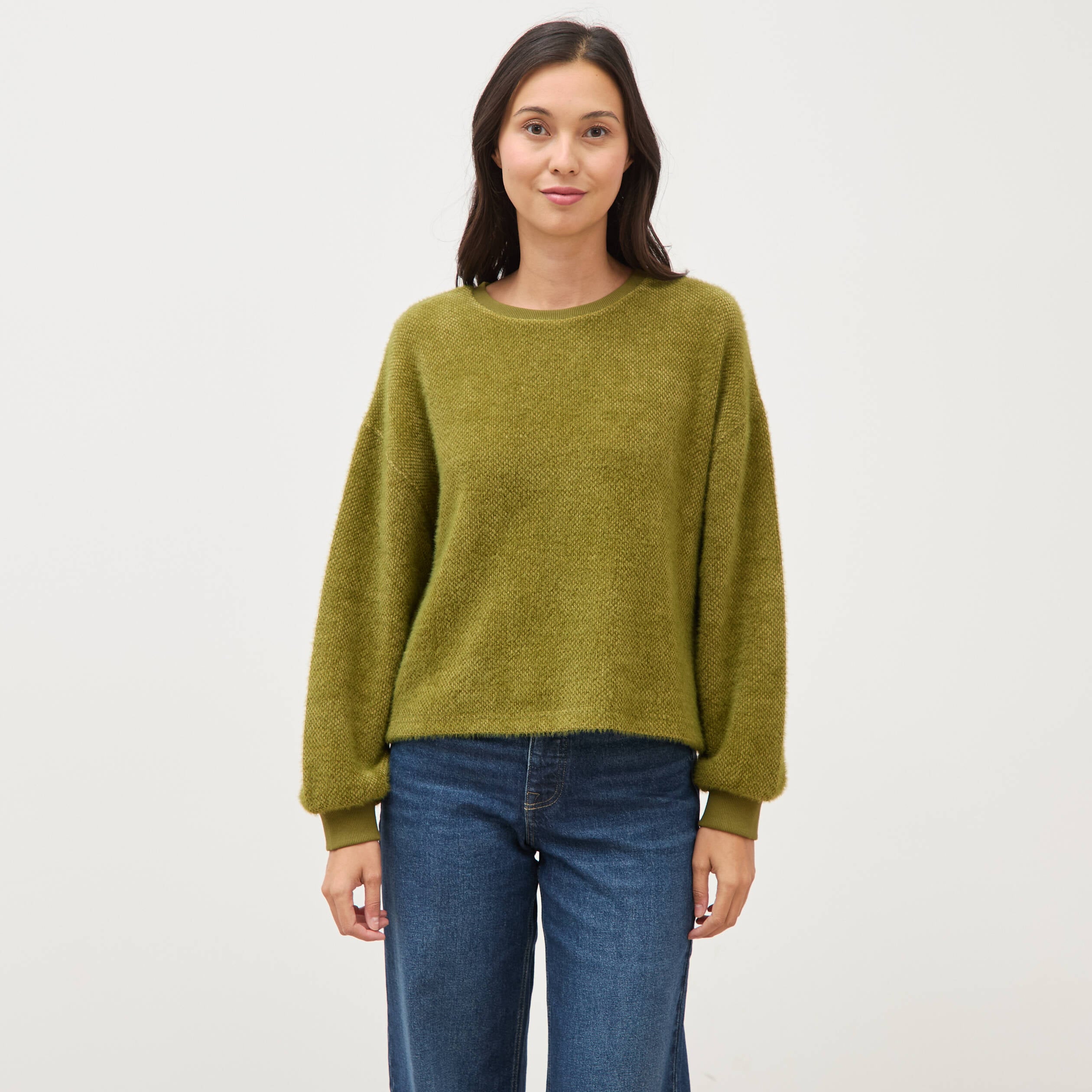 Sweat manches longues vert kaki femme