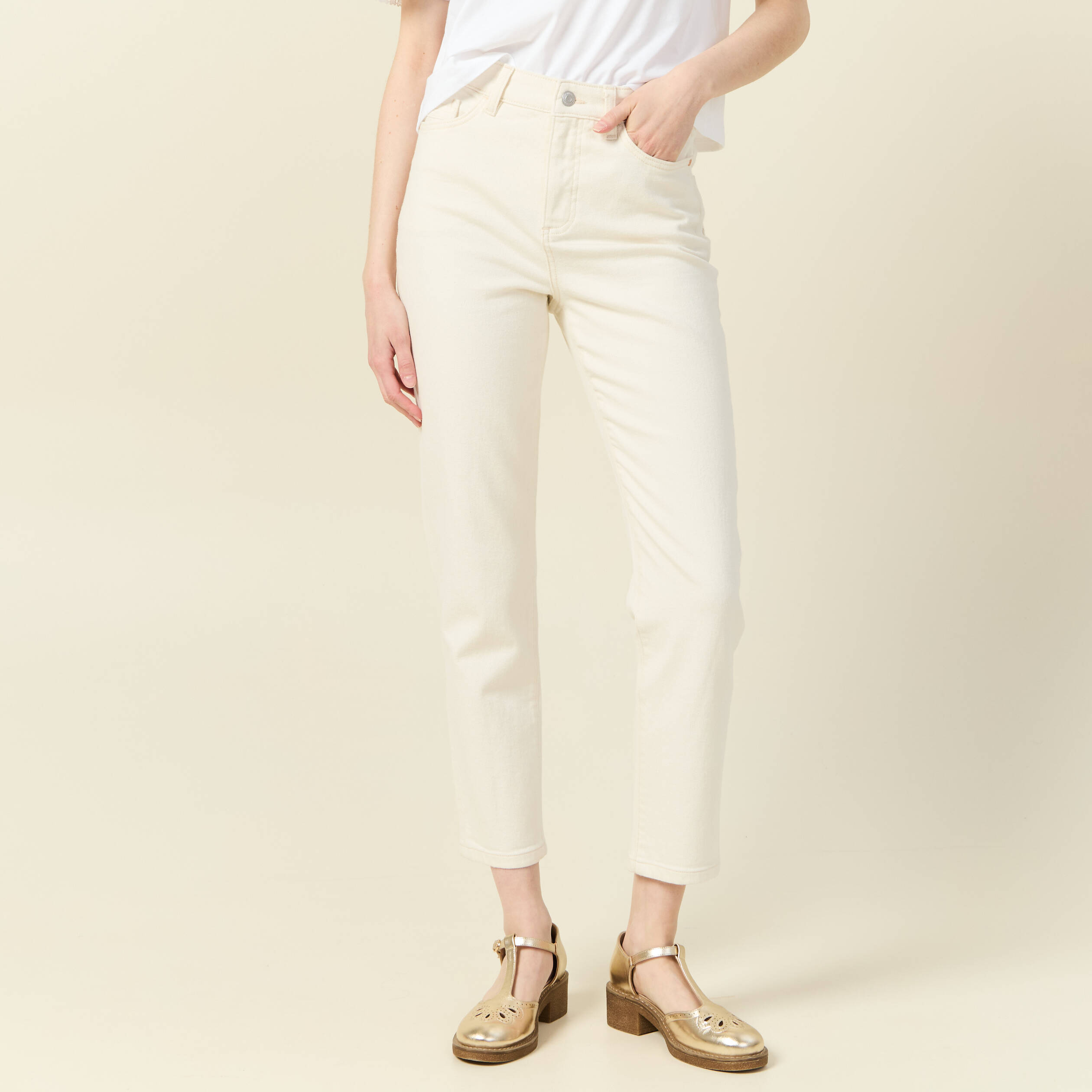 jeans mom 78eme ecru femme Jeans mom 7/8ème ecru femme
