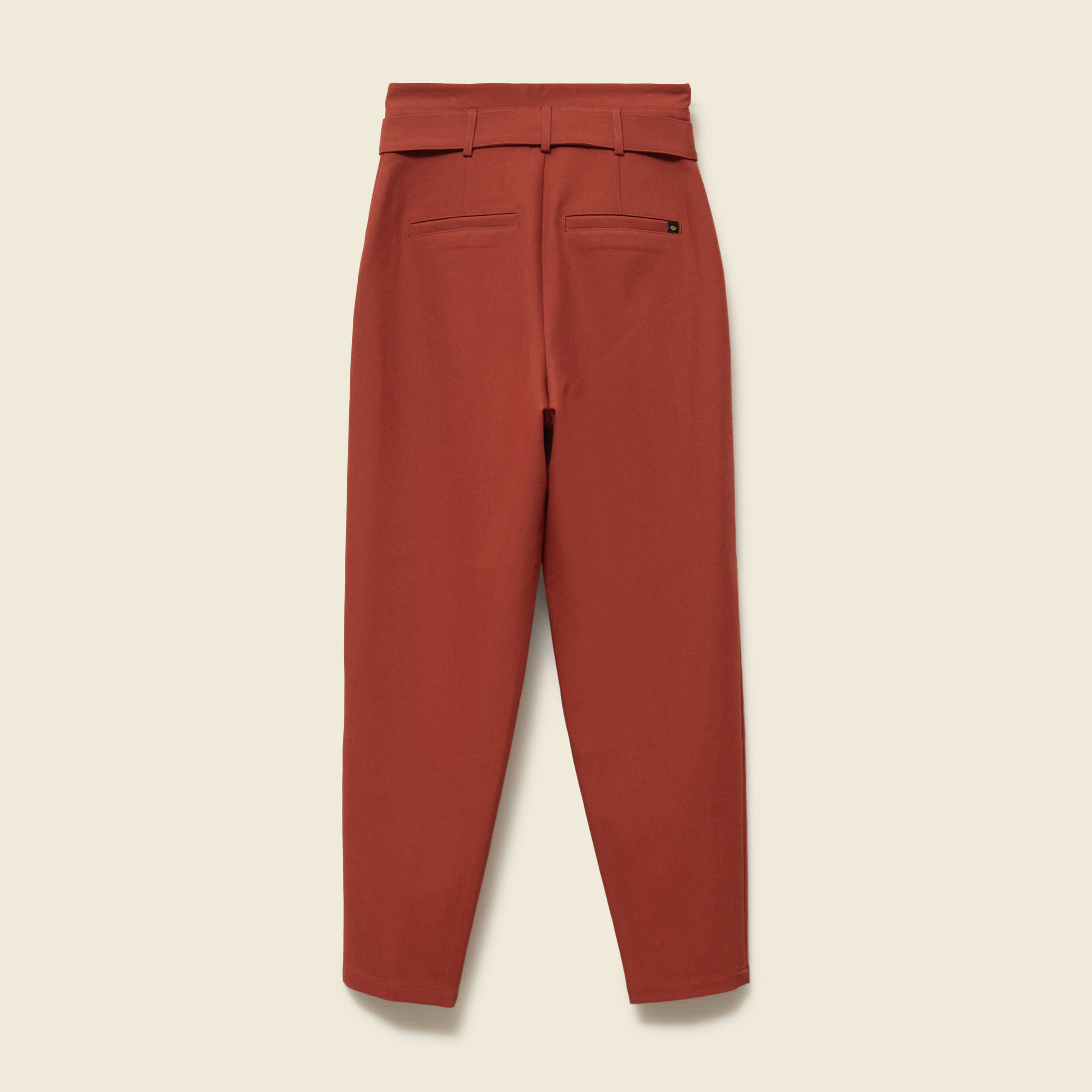 Pantalon carotte taille haute marron cognac femme