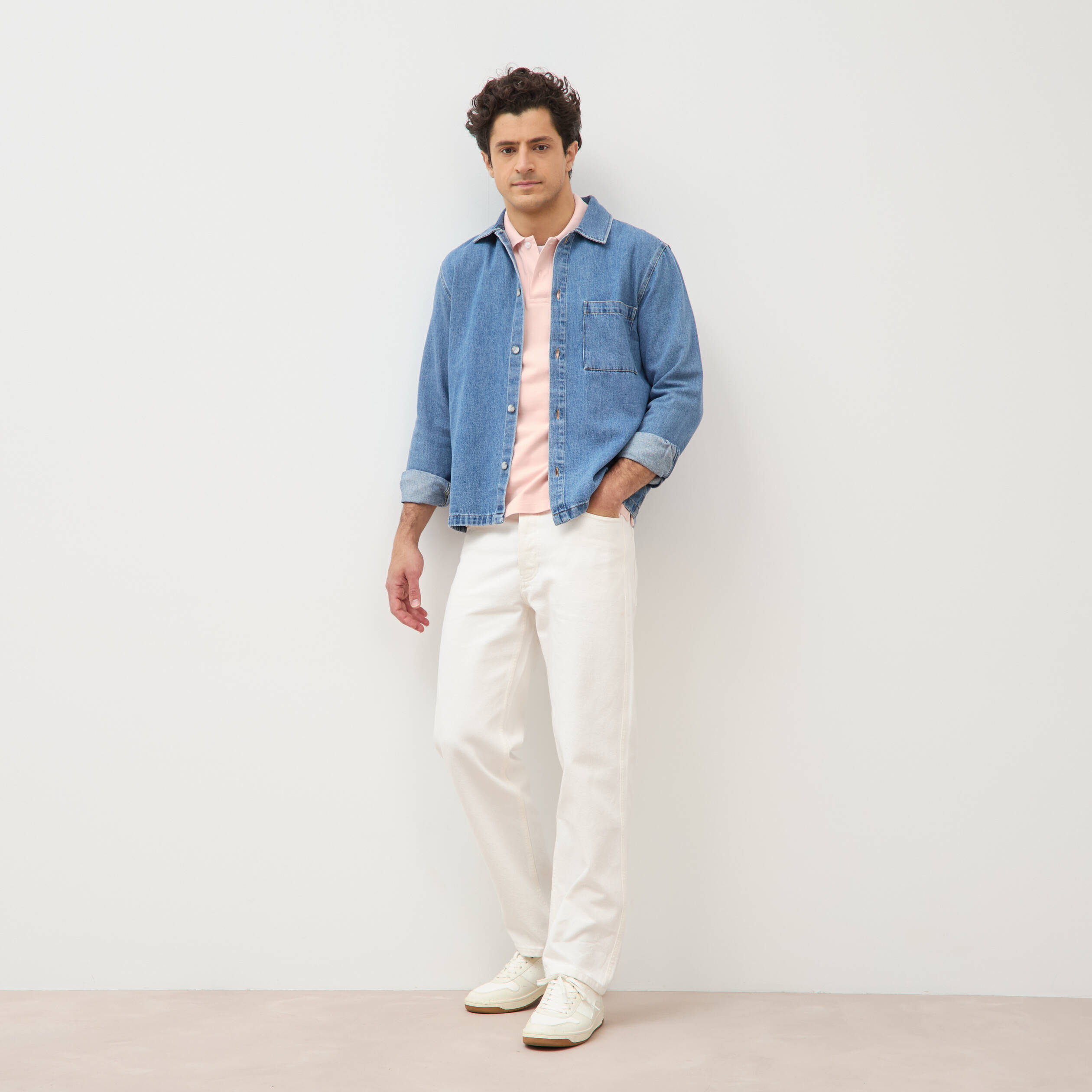 Chemise manches longues en jeans denim bleach homme