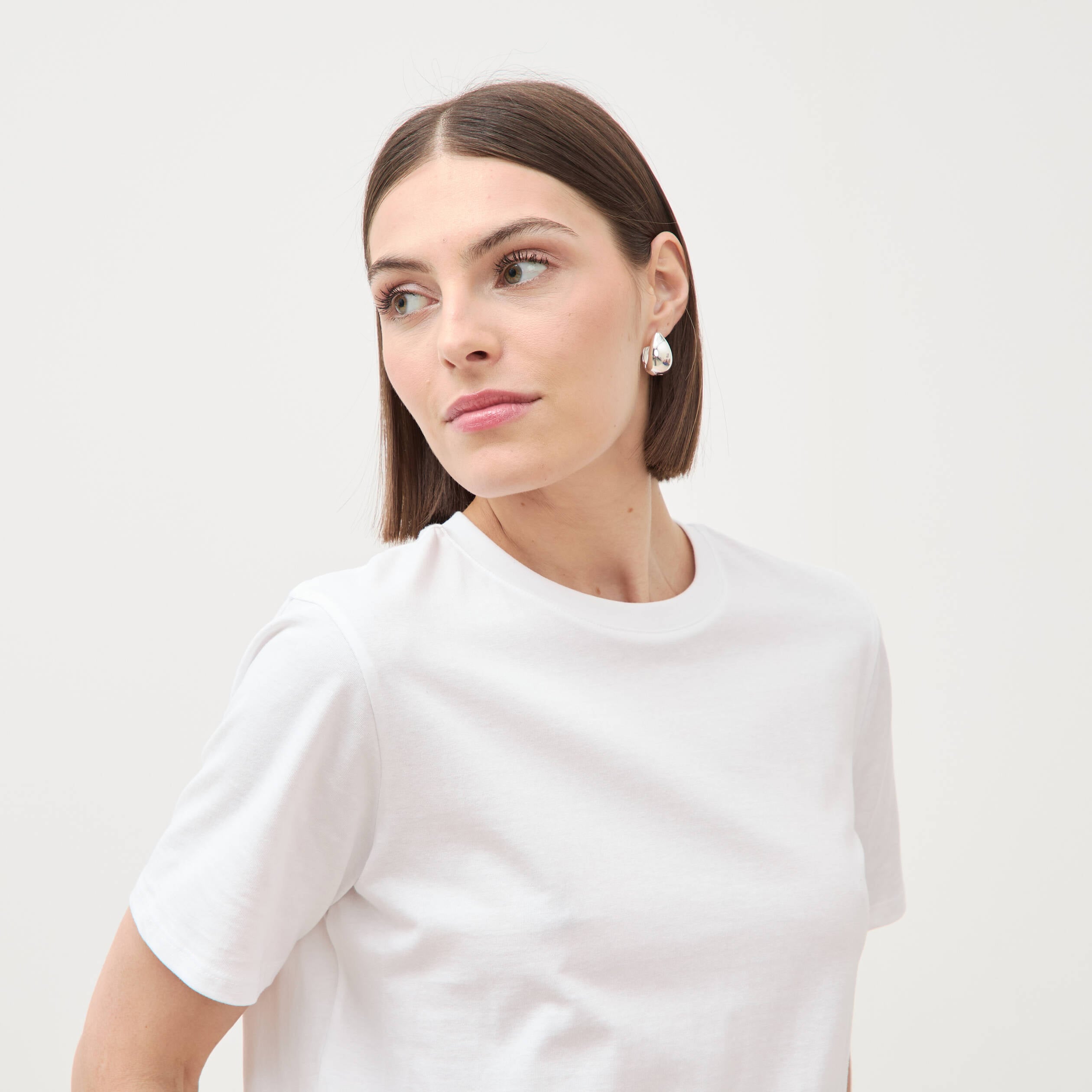 T-shirt droit col rond manches courtes blanc femme
