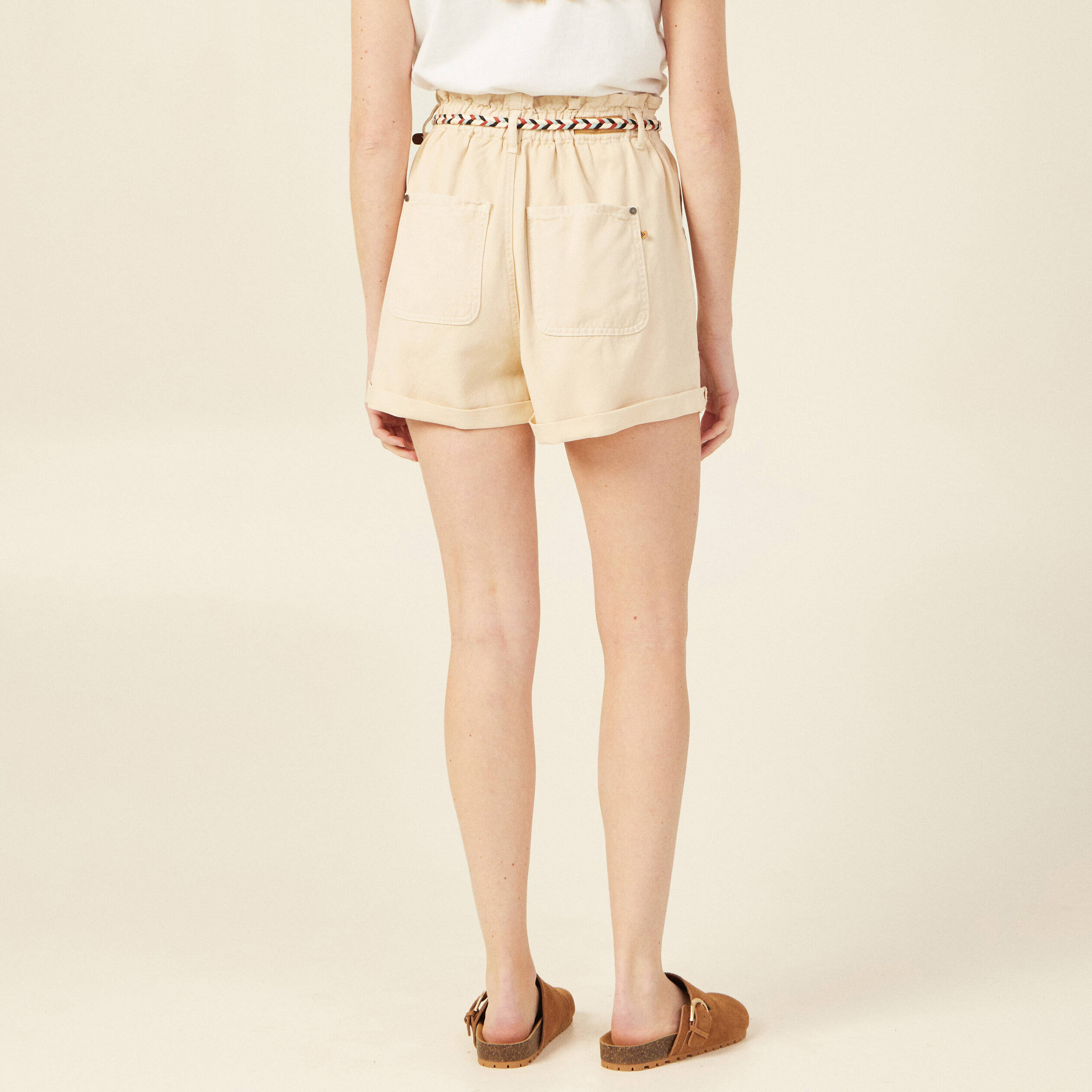 short paperbag ceinture creme femme Short paperbag ceinturé creme femme
