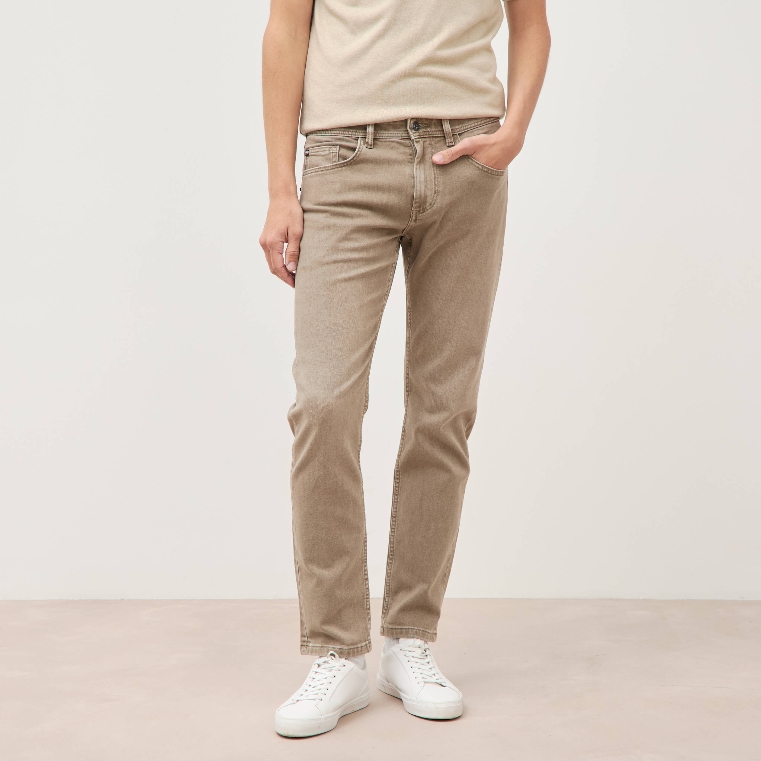 Jeans straight longueur 32 denim denim beige homme