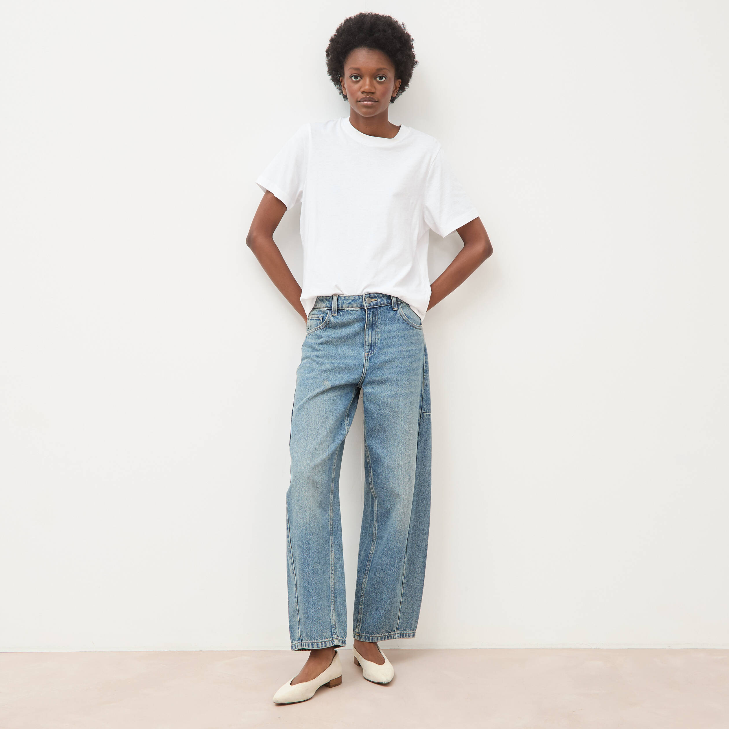 Jeans barrel taille standard bleu femme