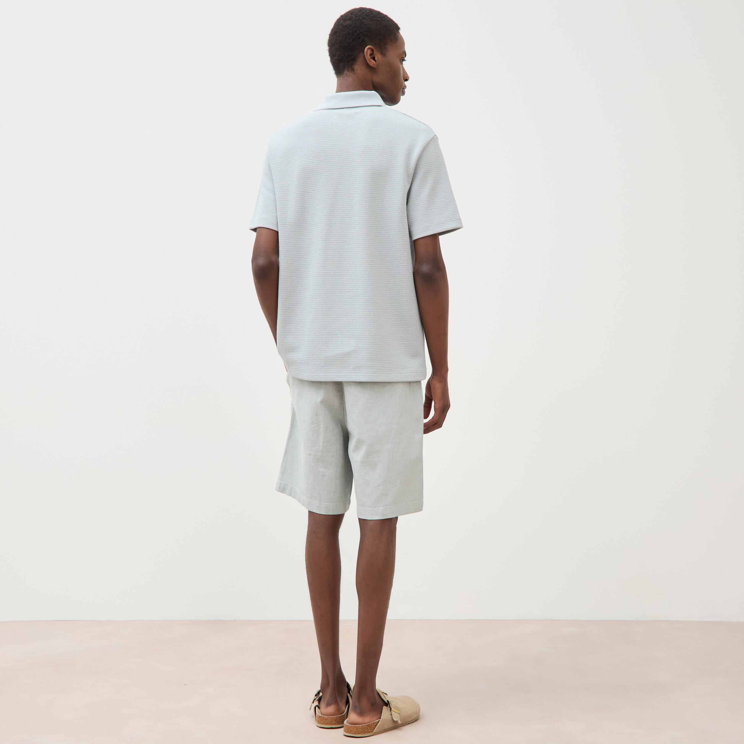 Polo manches courtes col cubain gris clair homme