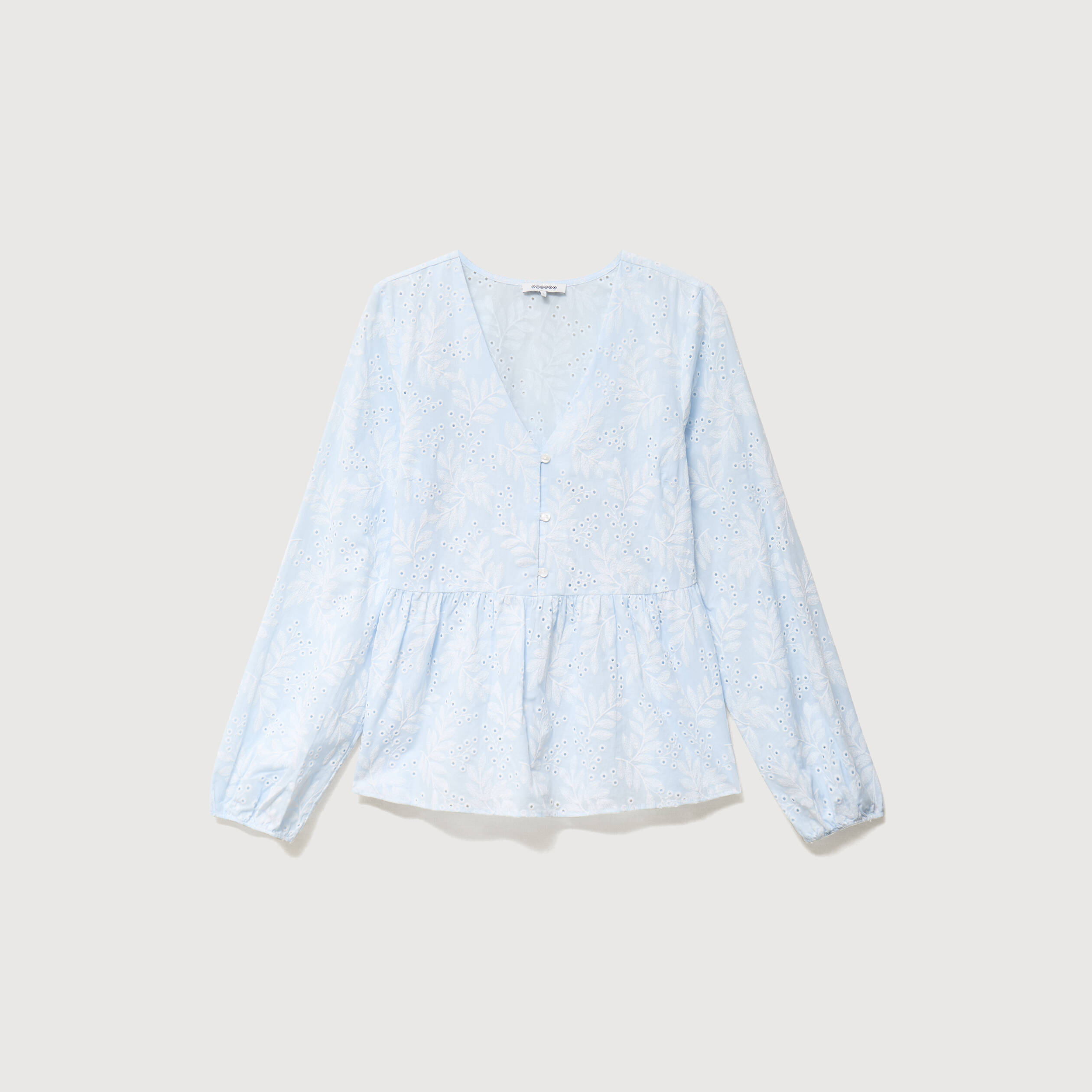Chemise col v manches longues en coton blanc femme