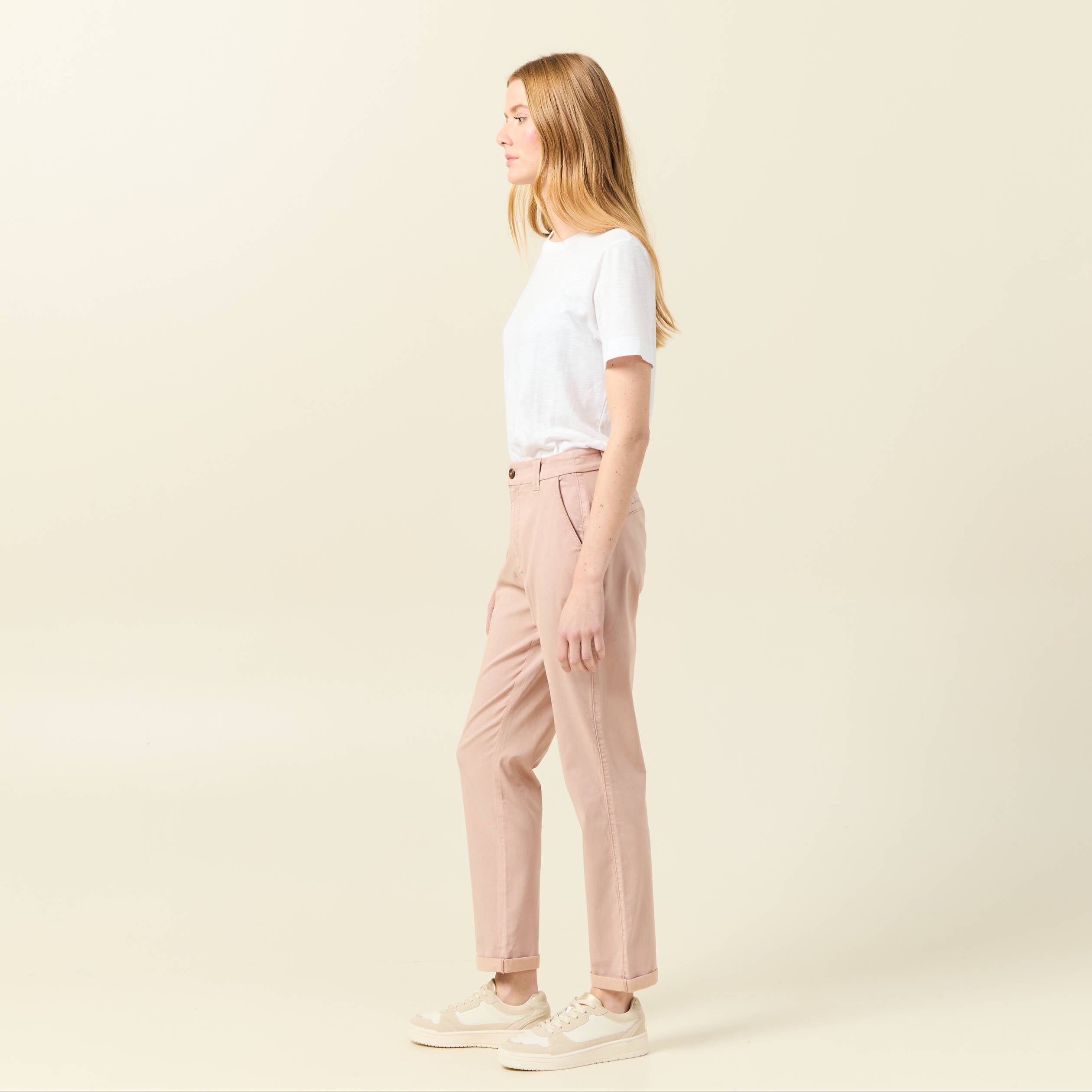 Pantalon chino cigarette rose clair femme