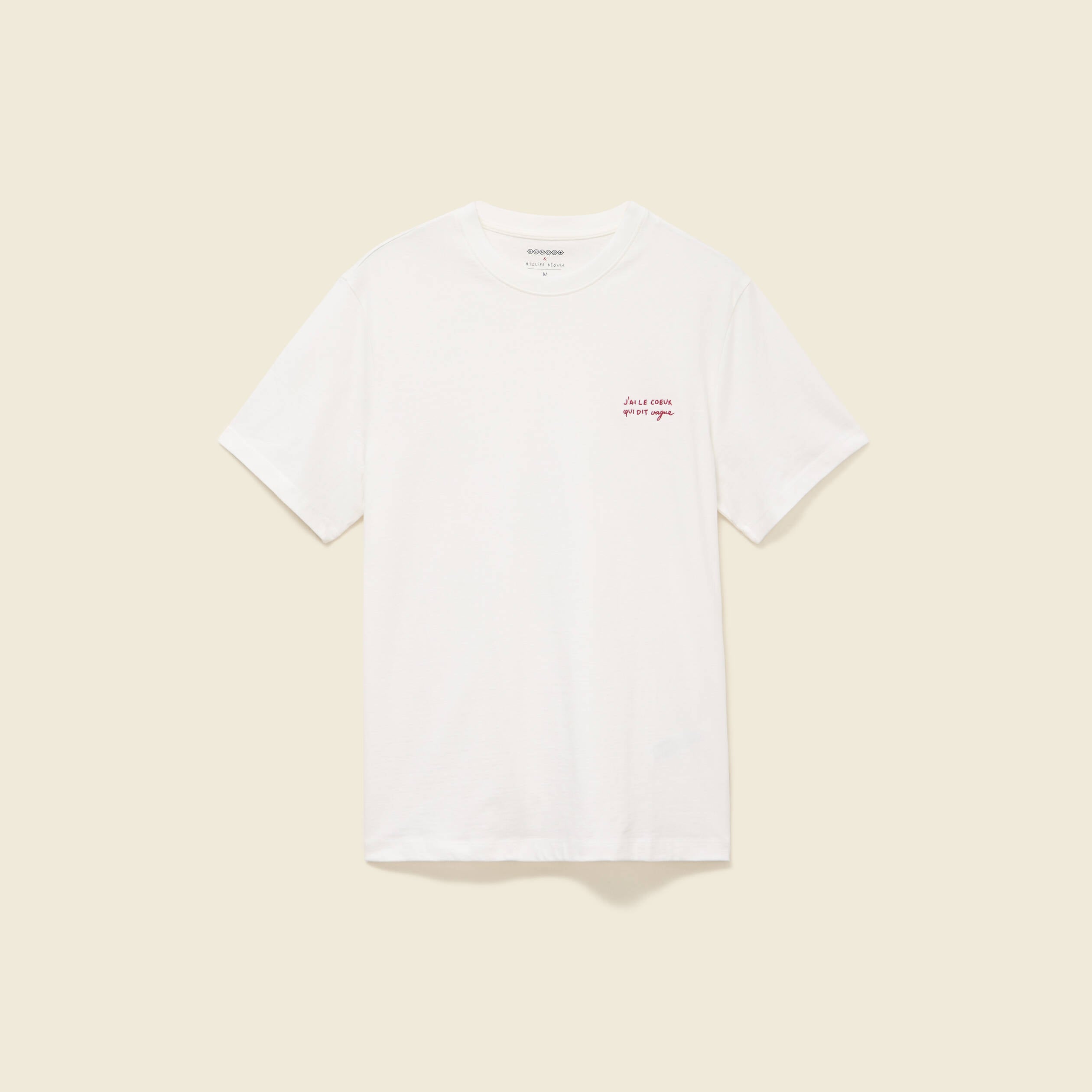 T-shirt col rond manches courtes brod&eacute; ecru homme