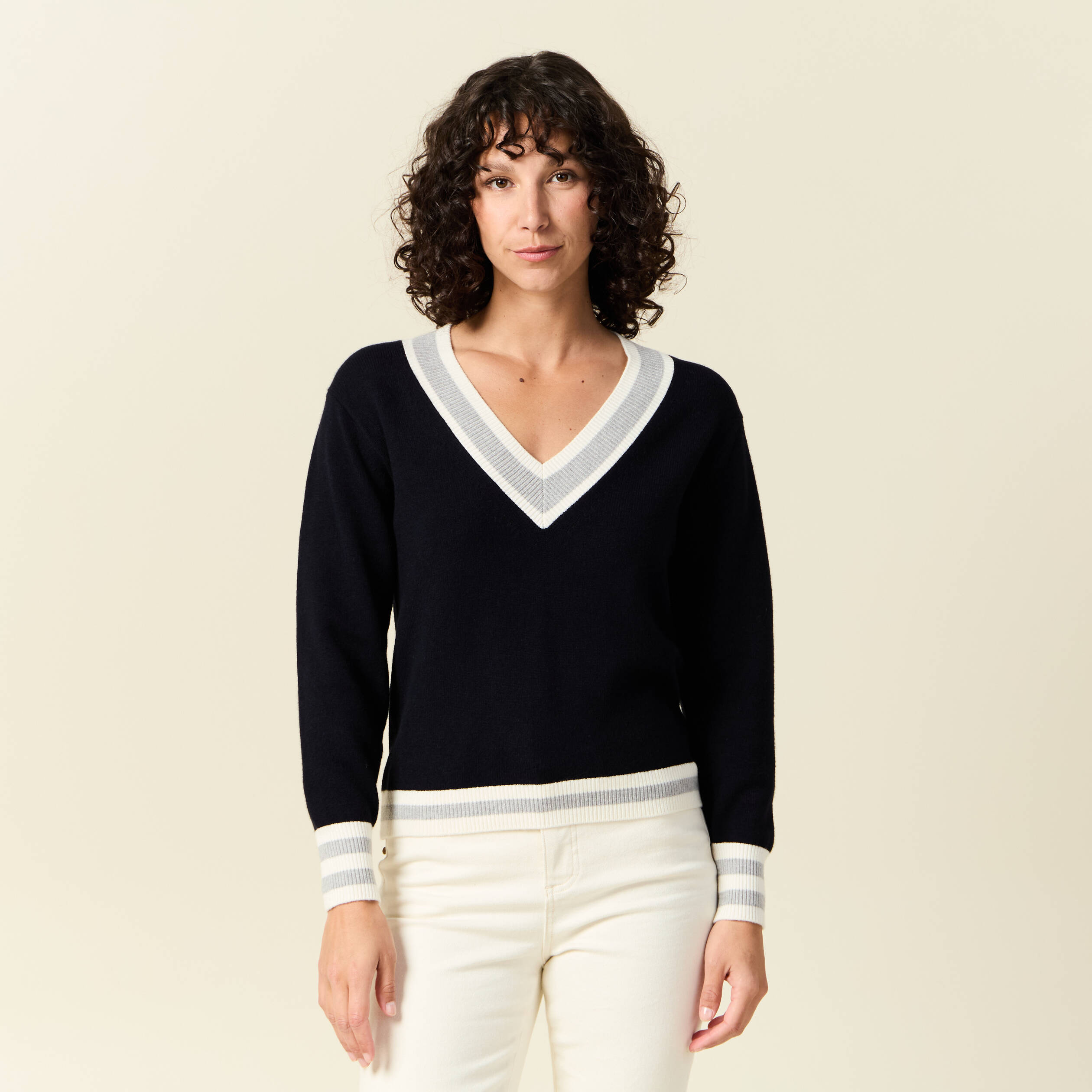 Pull manches longues bleu marine femme
