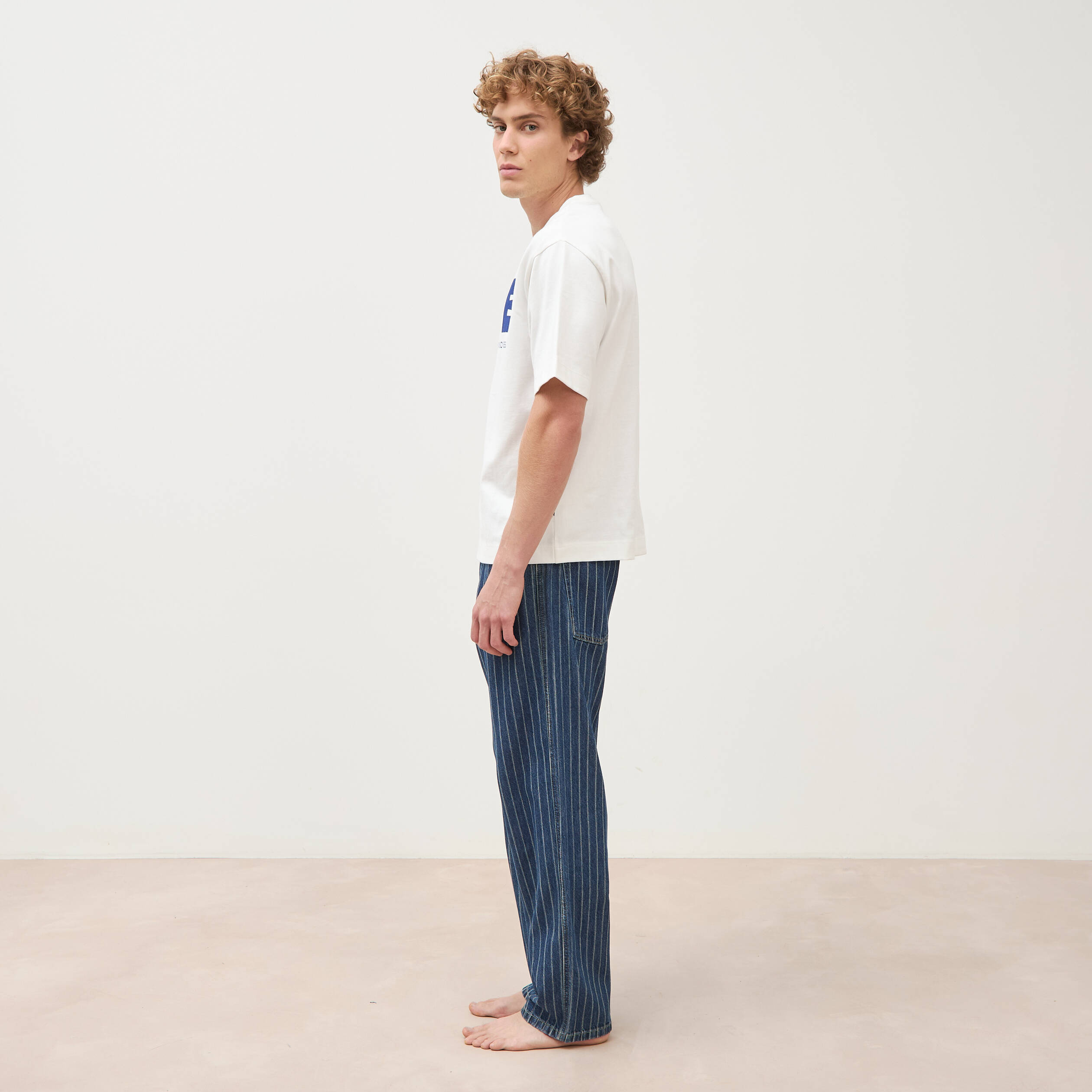 T-shirt print&eacute; en coton manches courtes ecru homme