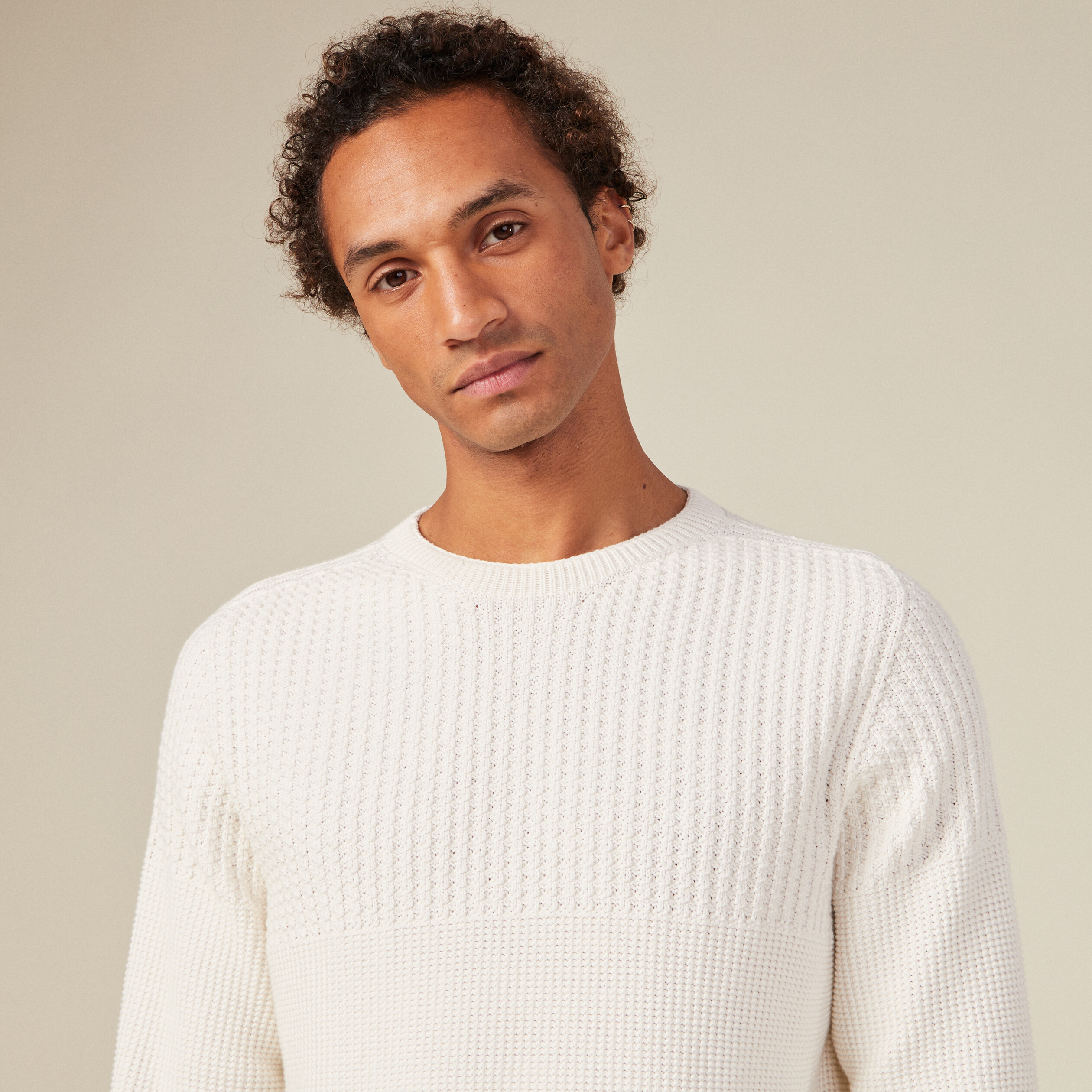 pull manches longues fabrique en france ecru homme Pull manches longues fabriqué en France ecru homme